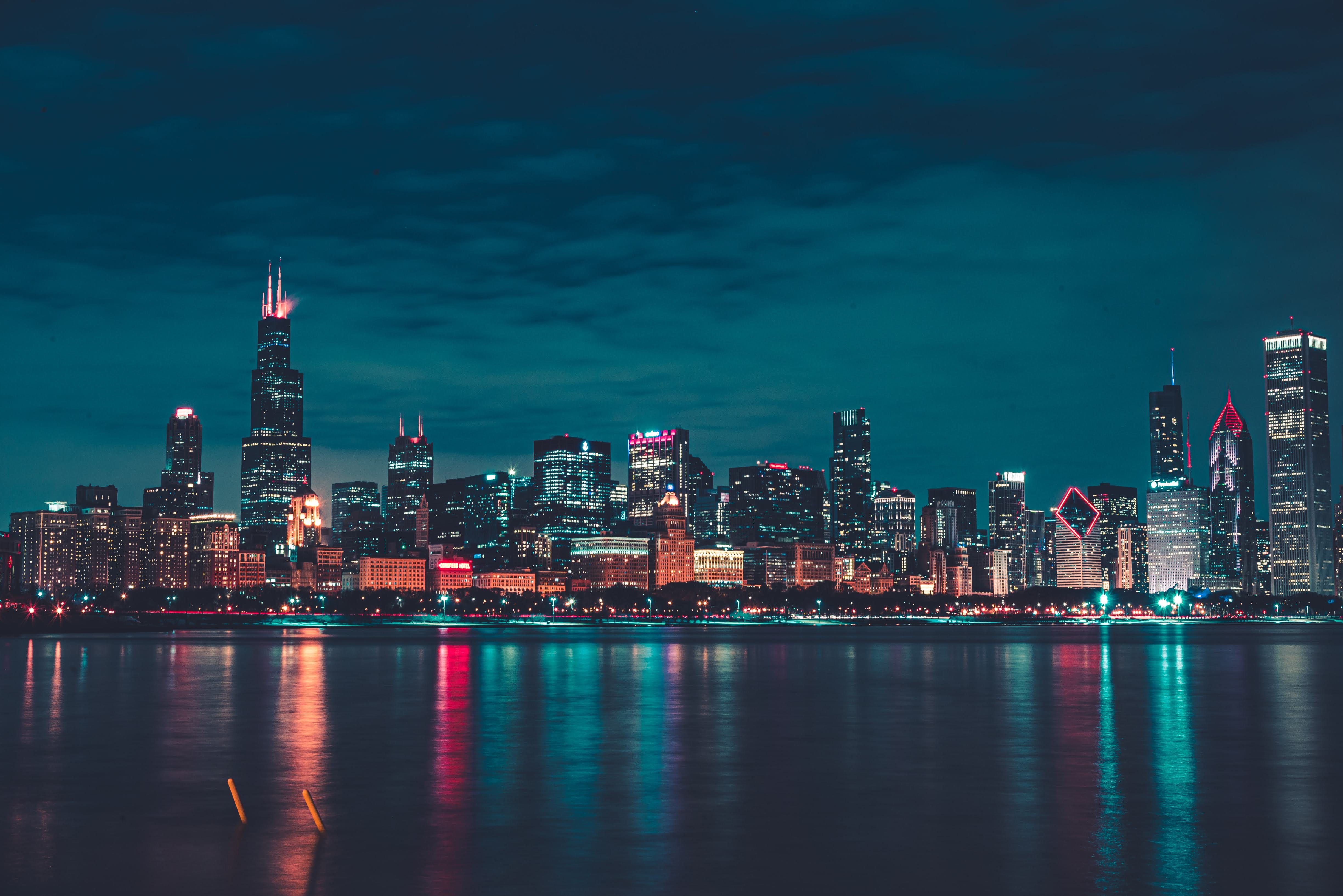 Chicago Wallpaper 4K, Night, City lights, World, #406