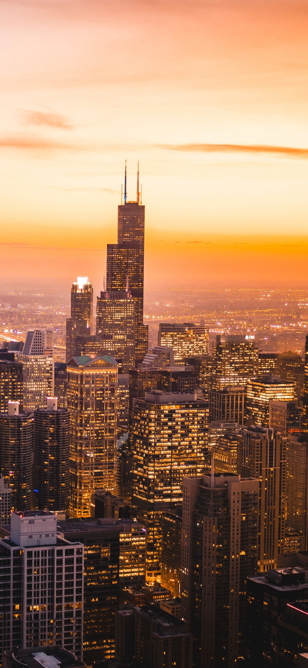 Chicago Wallpaper 4K, Skyline, Cityscape, Skyscrapers, Dawn, Sunset