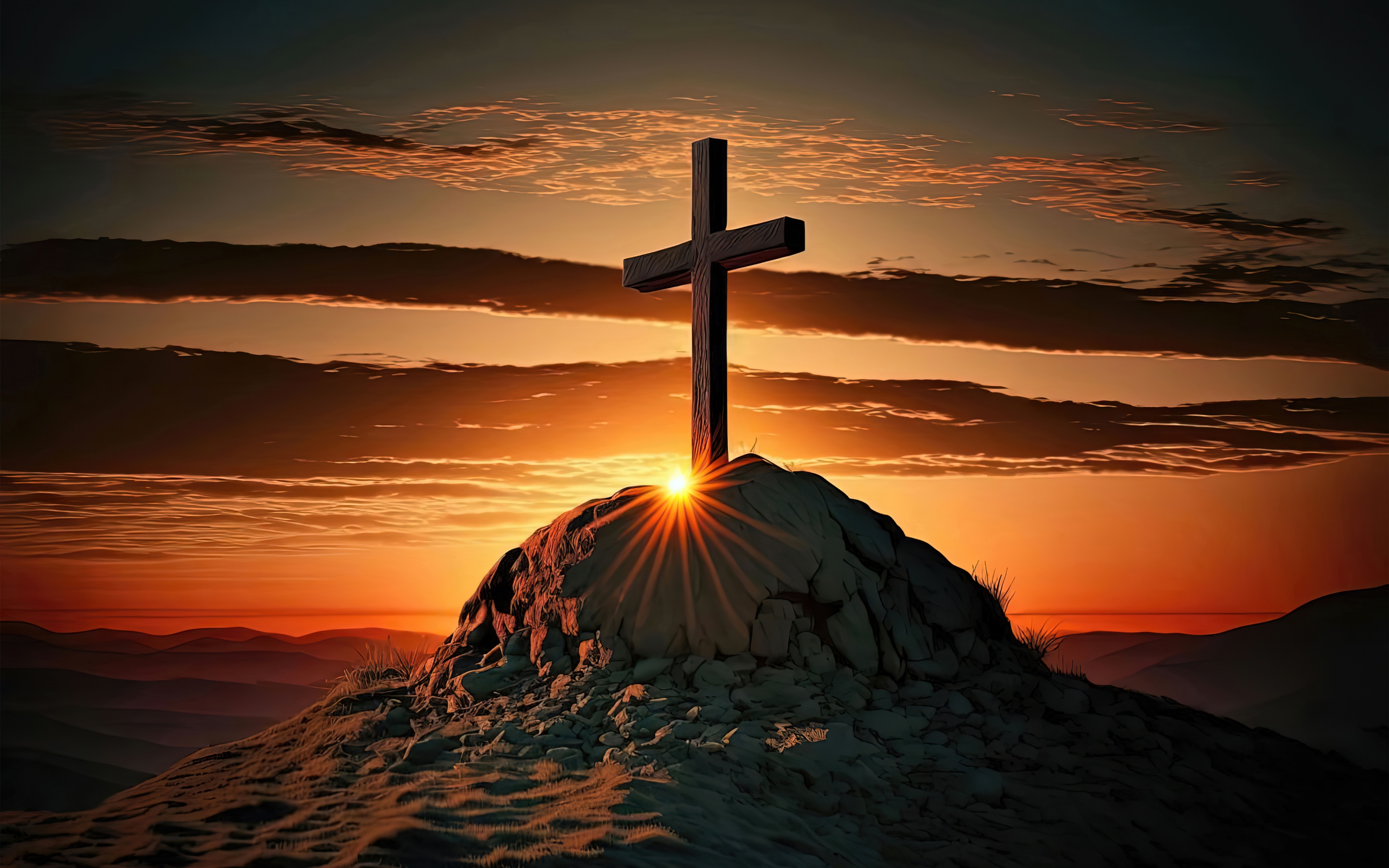 Christian cross Wallpaper 4K, AI art, Sunset, Jesus Cross