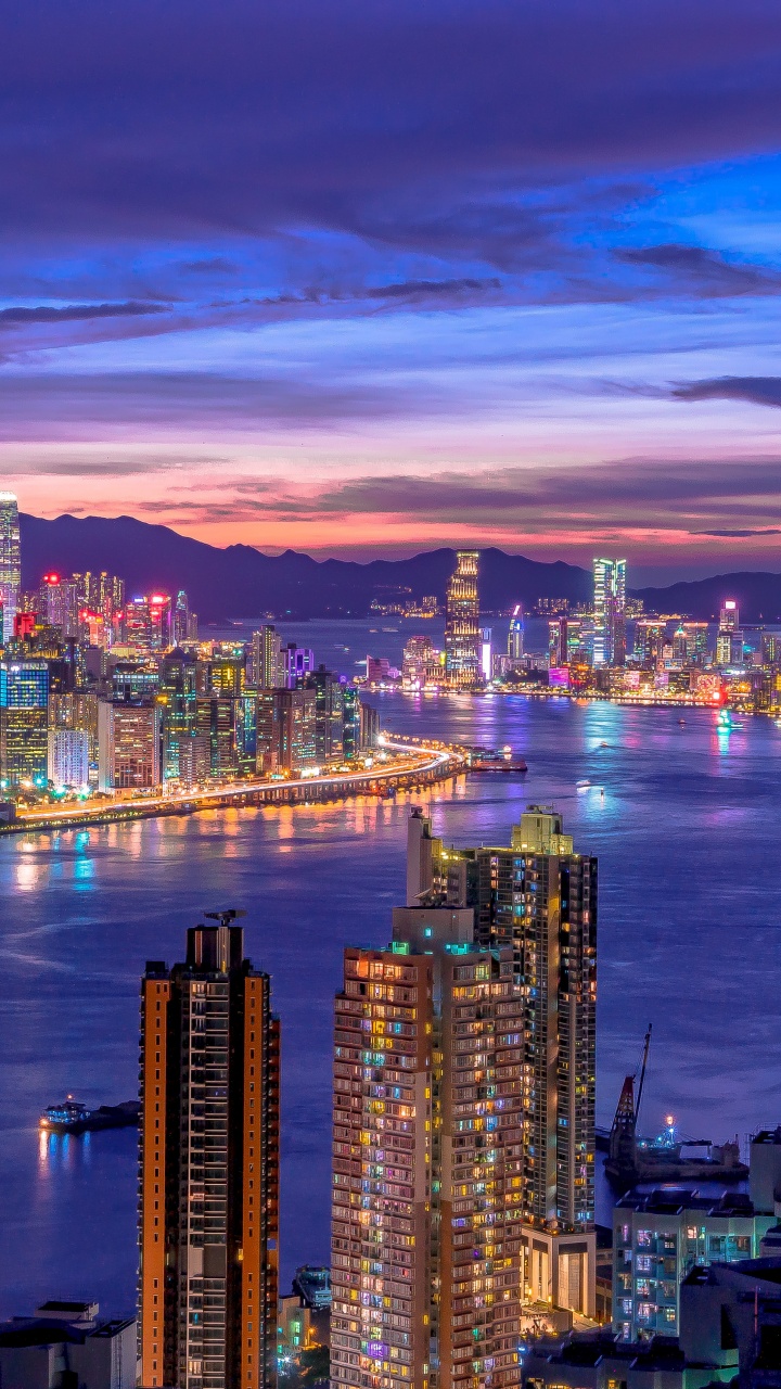 City Skyline 4K Wallpaper, Night life, Cityscape, Hong