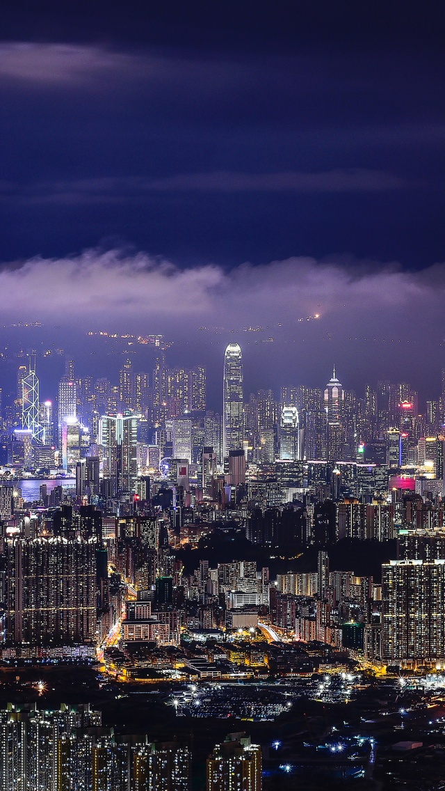 Cityscape Wallpaper 4K, Hong Kong, Night, City lights