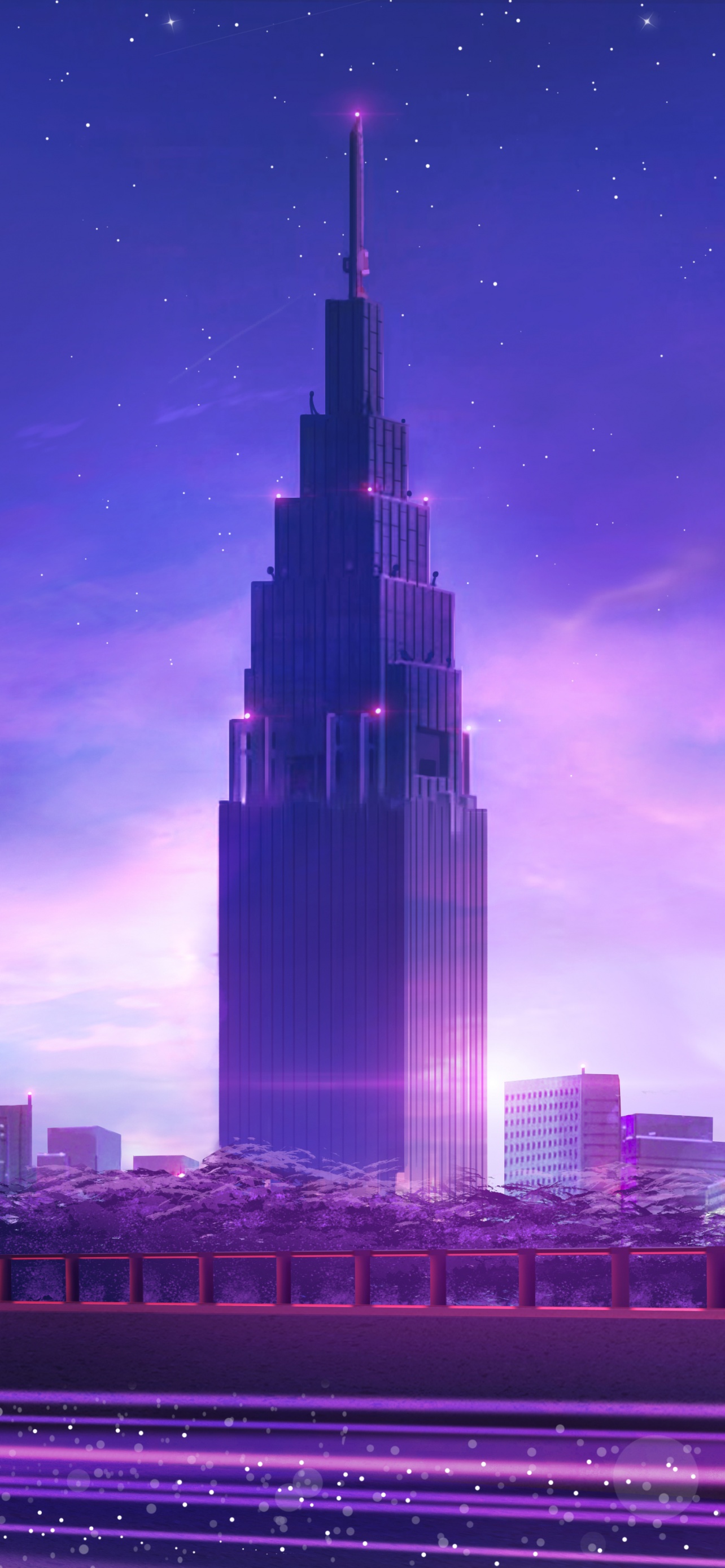 cityscape  wallpaper skyscraper evening traffic purple