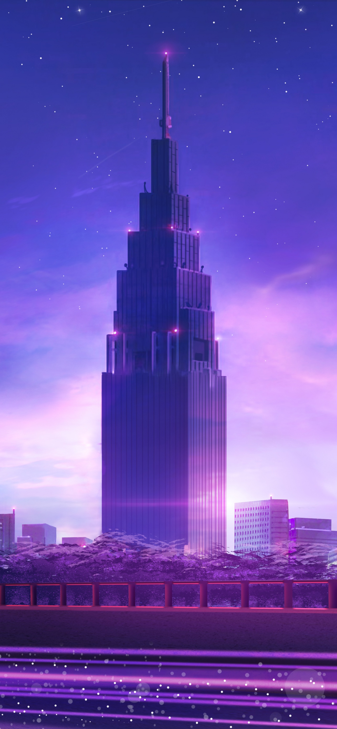 Cityscape 4K Wallpaper, Skyscraper, Evening, Traffic, Purple