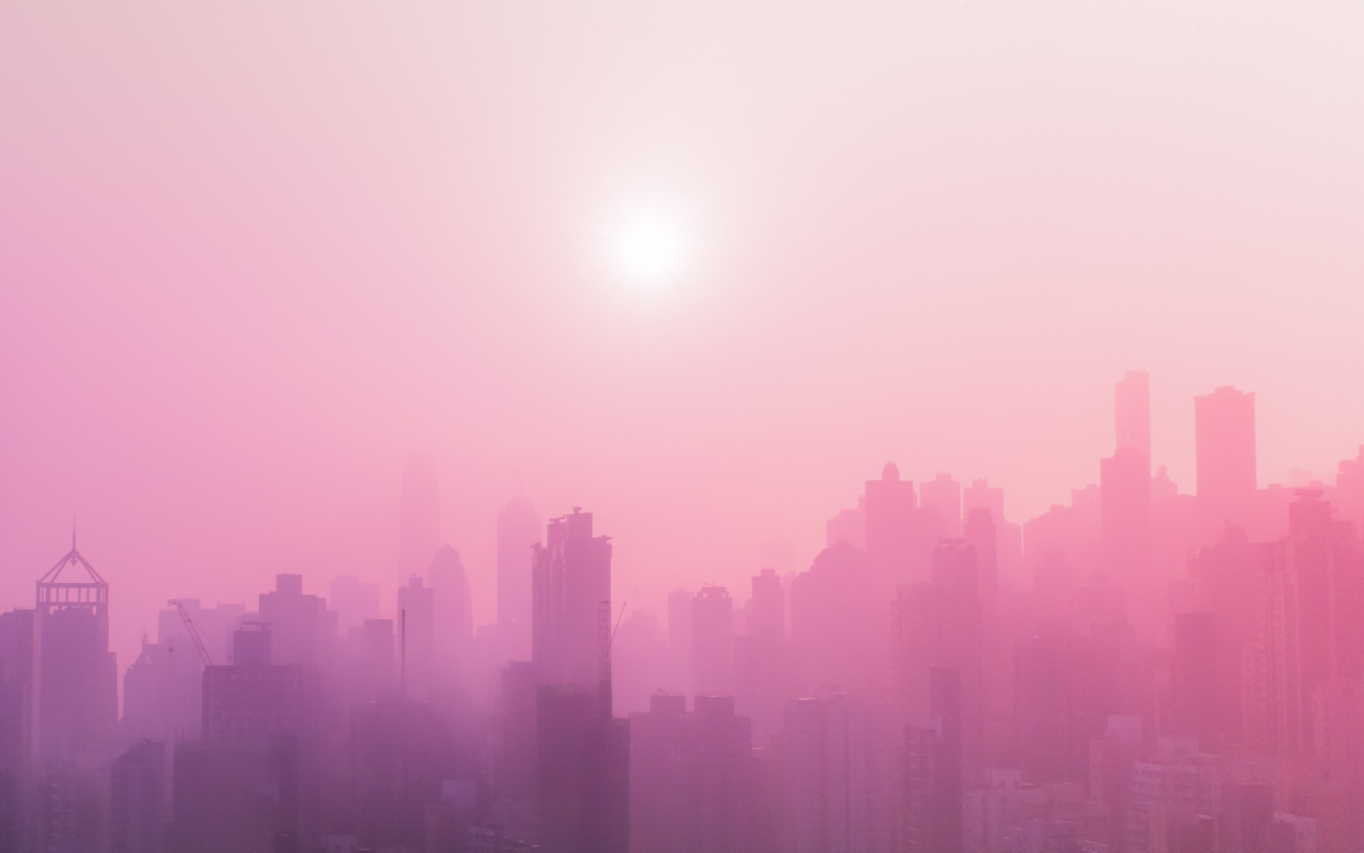 Cityscape 4K Wallpaper, Urban, Pink, Foggy, Sunrise, Skyscrapers, 5K