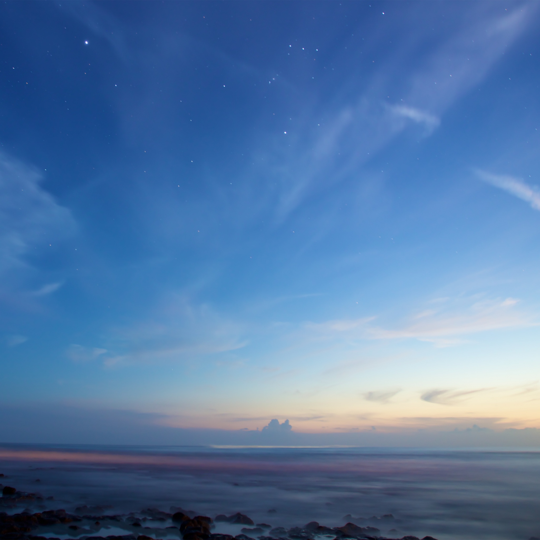 Clear sky Wallpaper 4K, Sunset, Dusk, Blue Sky, Starry sky, Horizon