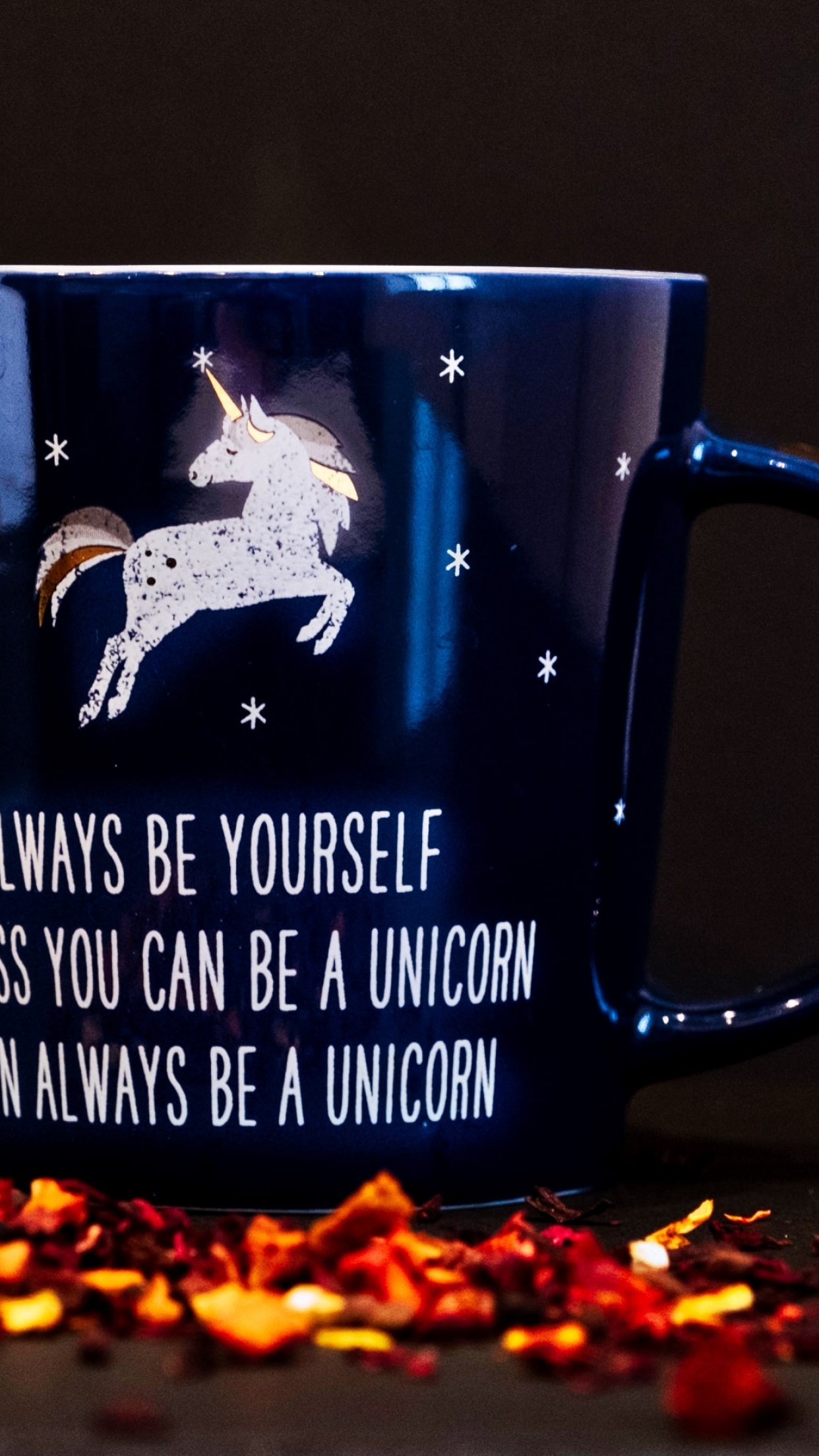 Coffee cup Wallpaper 4K, Blue, Unicorn, Dark background, Quotes, #2138