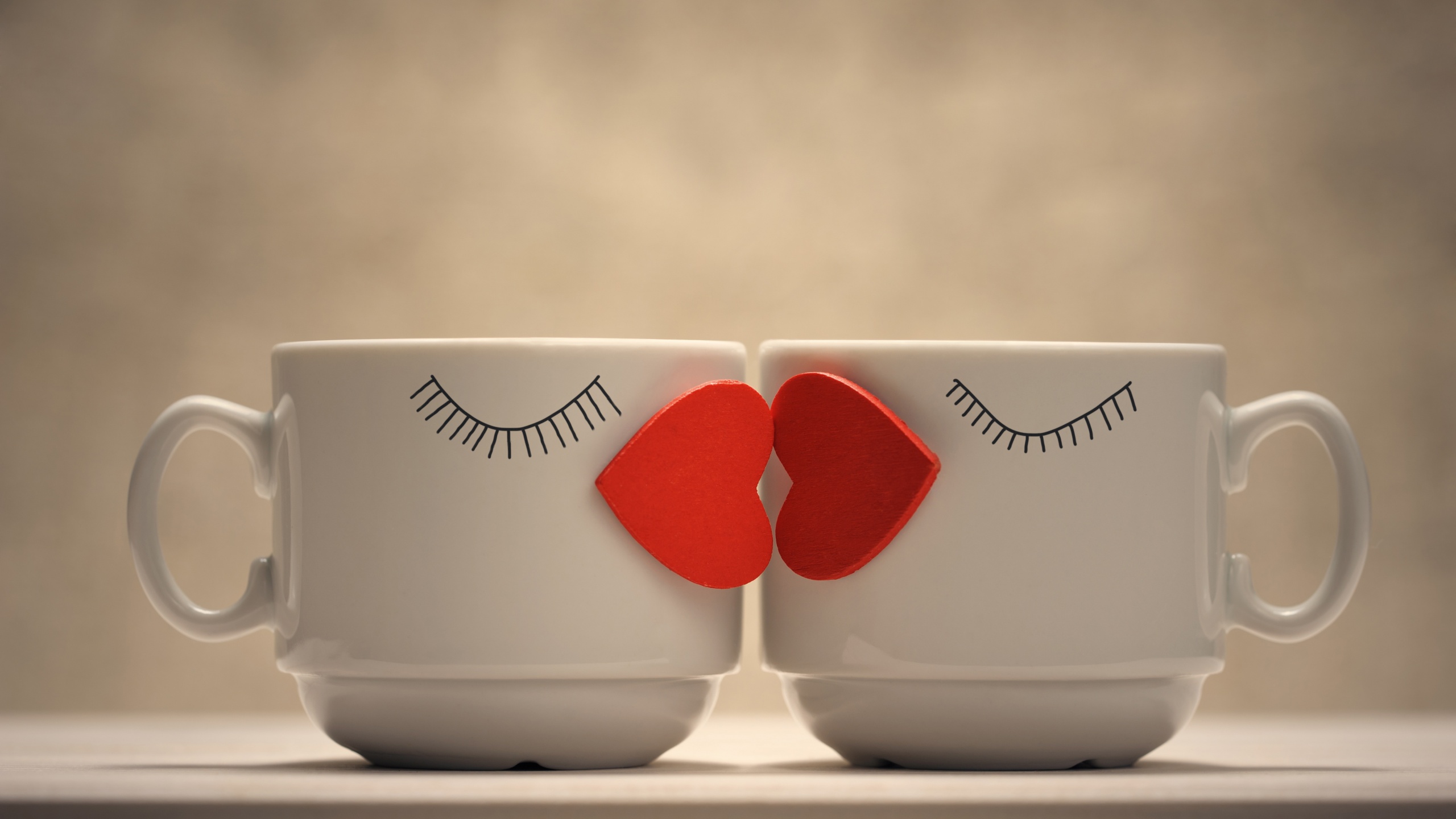 Coffee cups 4K Wallpaper, Love hearts, Kissing hearts, Romantic, Coffee