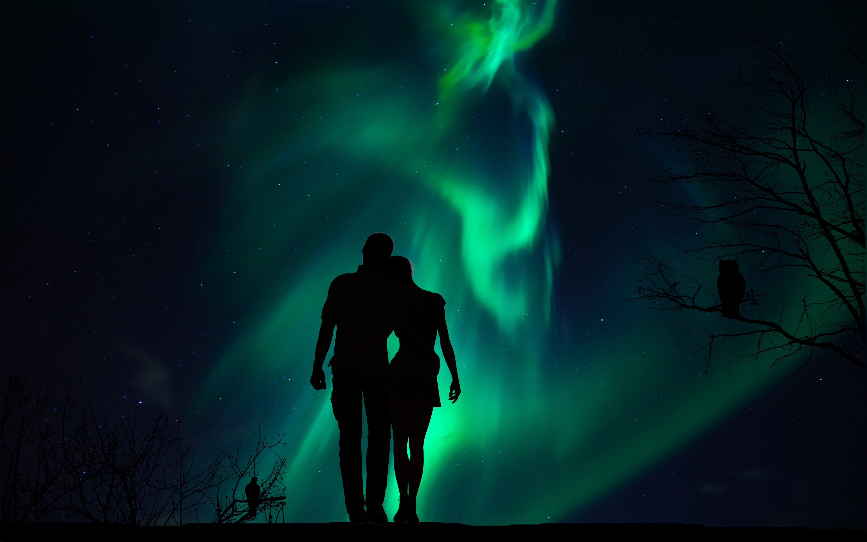 Couple In Love Under The Northern Lights Wallpaper