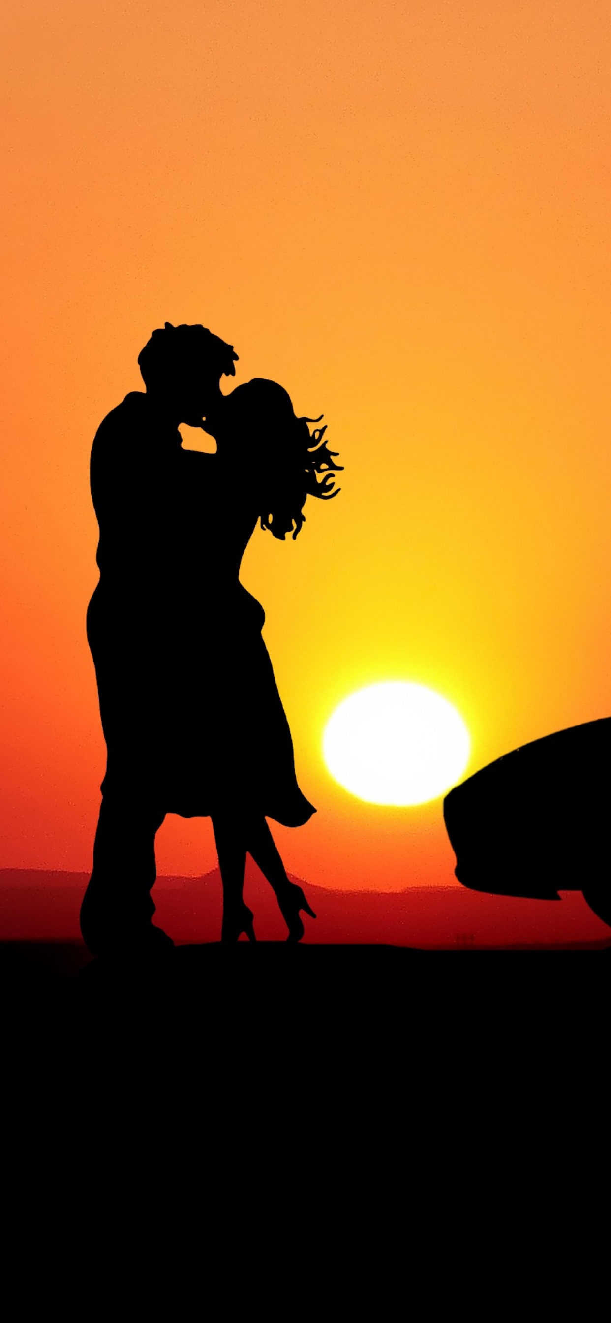Couple Wallpaper 4K, Romantic kiss, Sunset, Silhouette, Car, Together