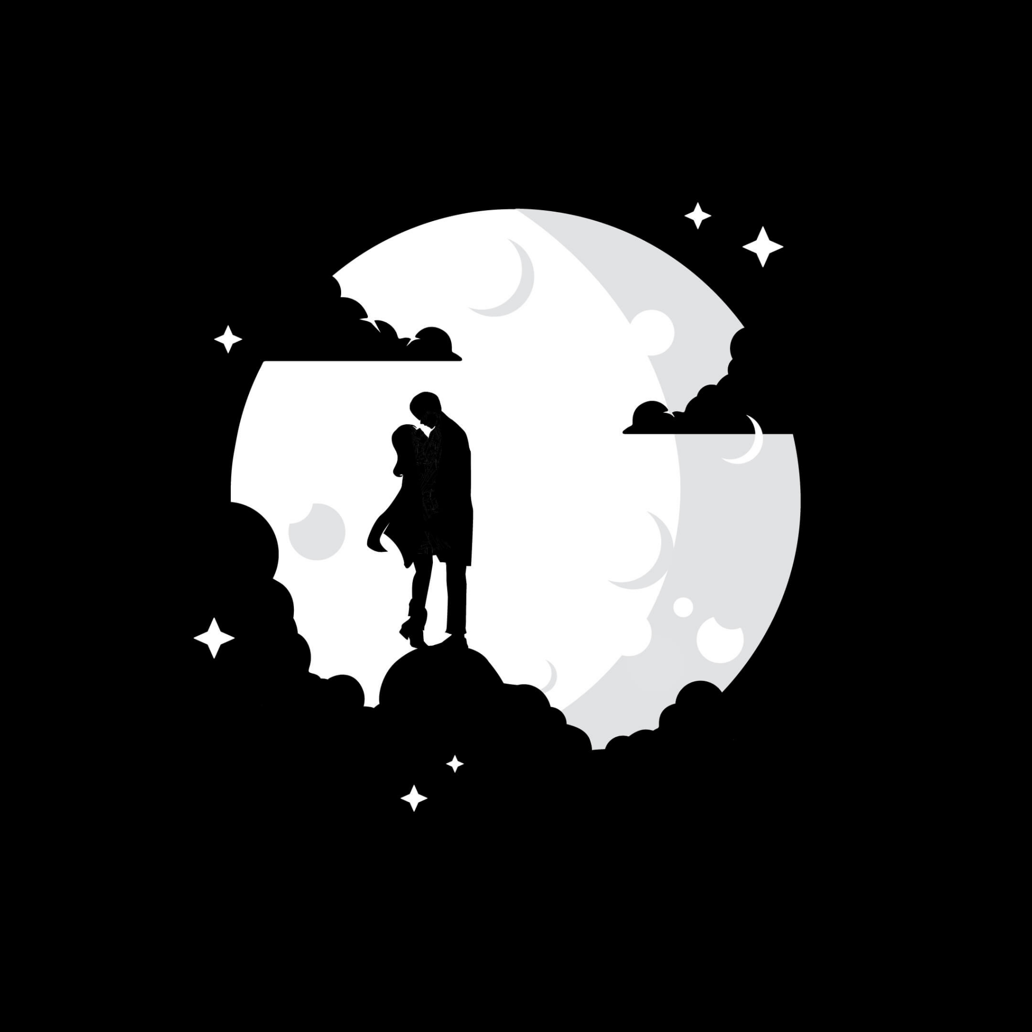 Couple Wallpaper 4K, Silhouette, Moon, Black/Dark, #4943