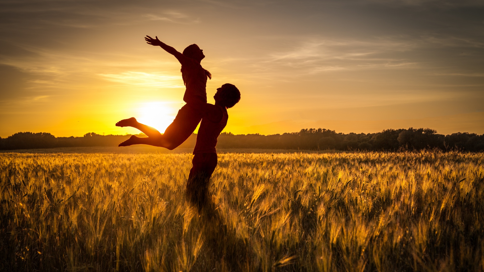 Couple 4K Wallpaper, Silhouette, Sunset, Romantic, Together, Evening