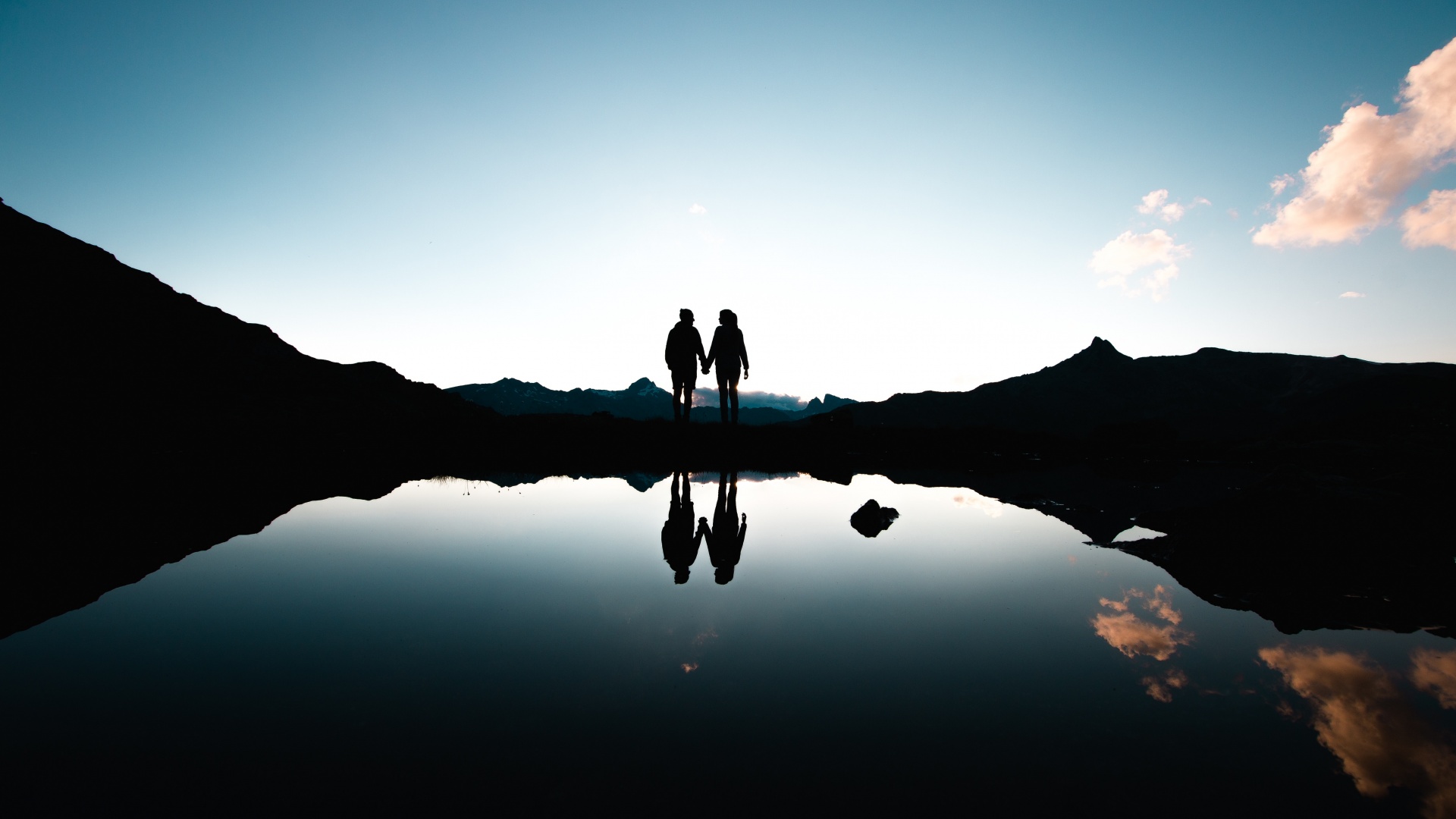 Couple Wallpaper 4K, Silhouette, Together, Holding hands, Romantic