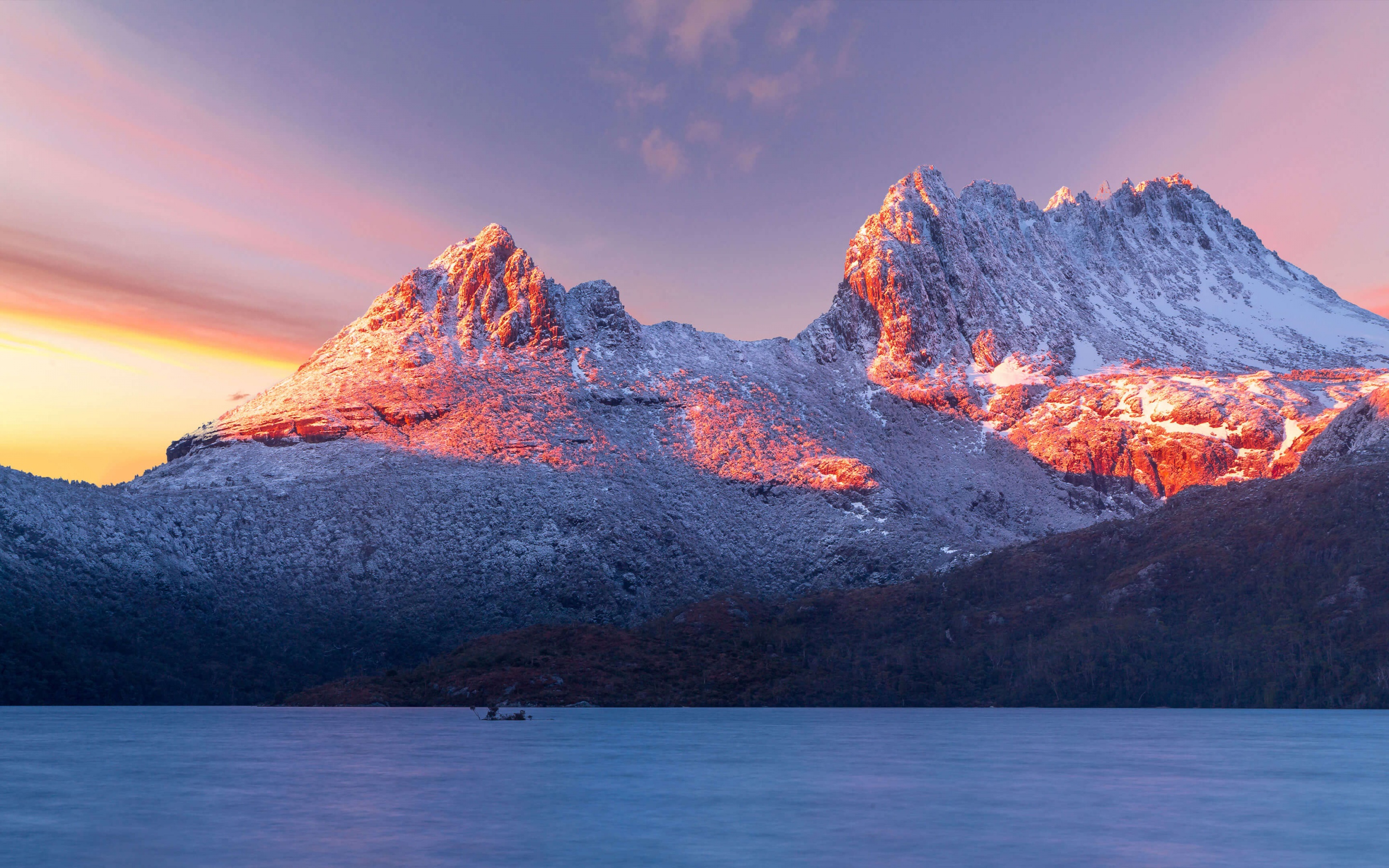 Cradle Mountain 4K Wallpaper, Tasmania, Winter, Sunlight, Morning, Cold