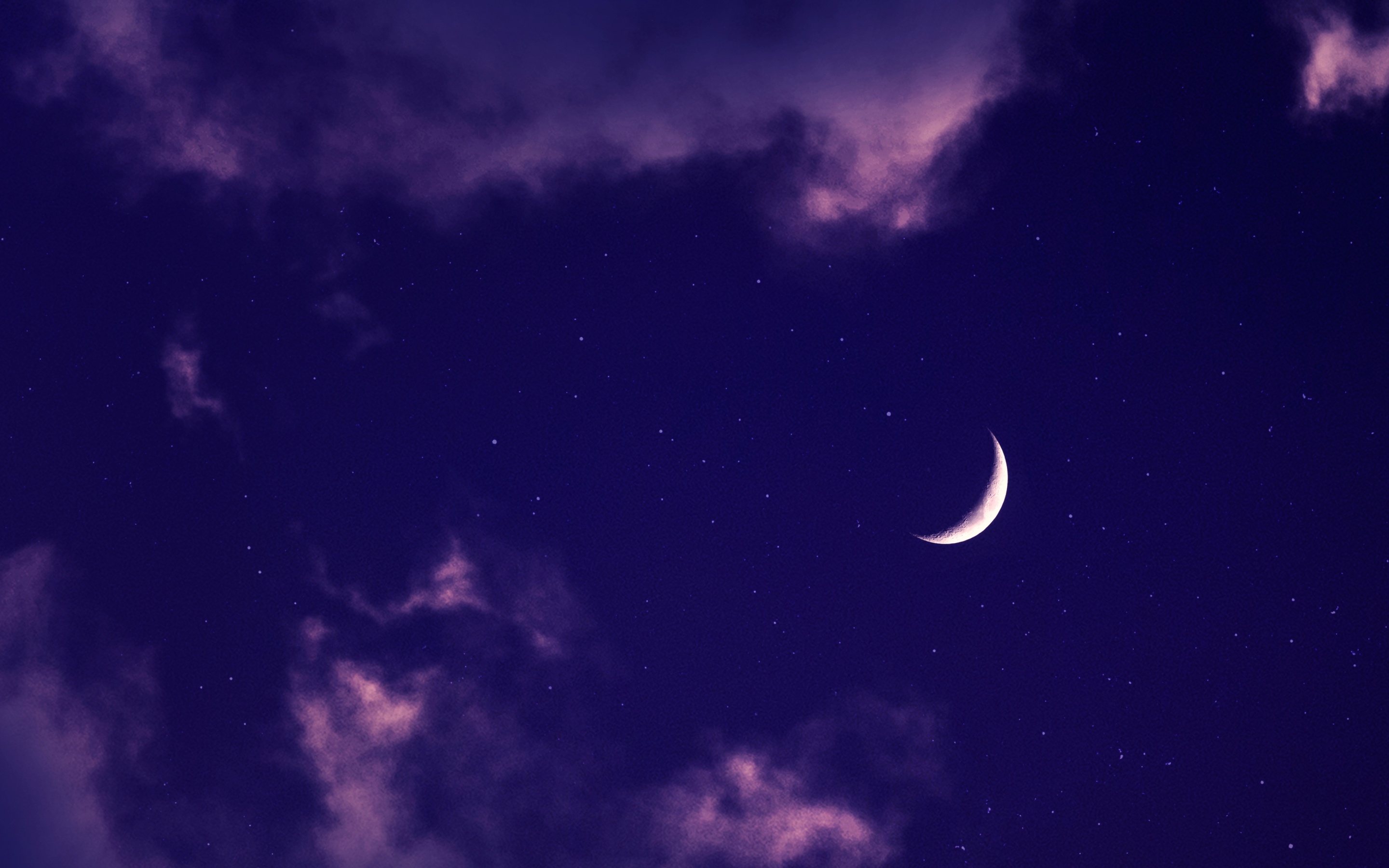 Crescent Moon Wallpaper 4K, Purple sky, Stars, Aesthetic