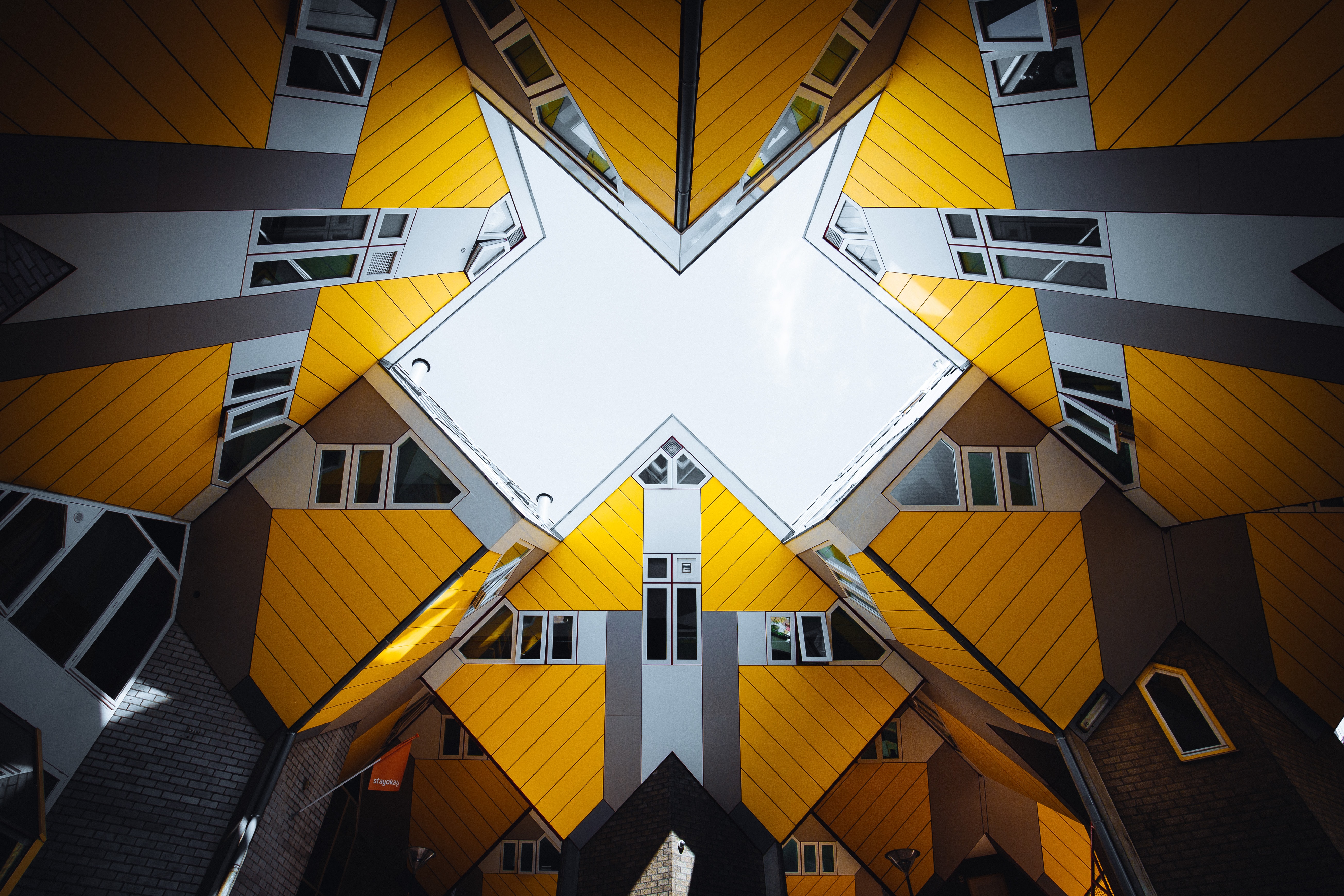 Cube houses Wallpaper 4K, Rotterdam, Netherlands, Yellow, Grey