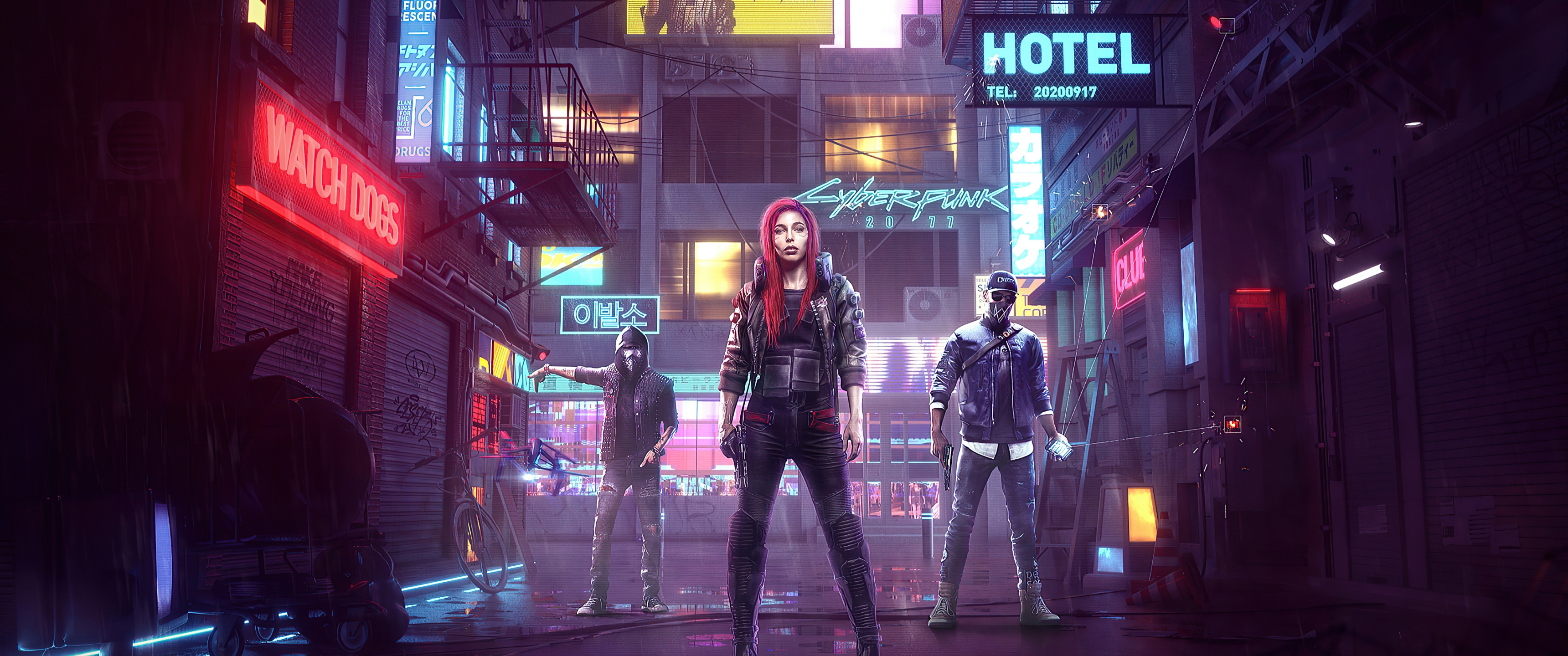 Download Ultrawide Cyberpunk Night City Buildings Wallpaper