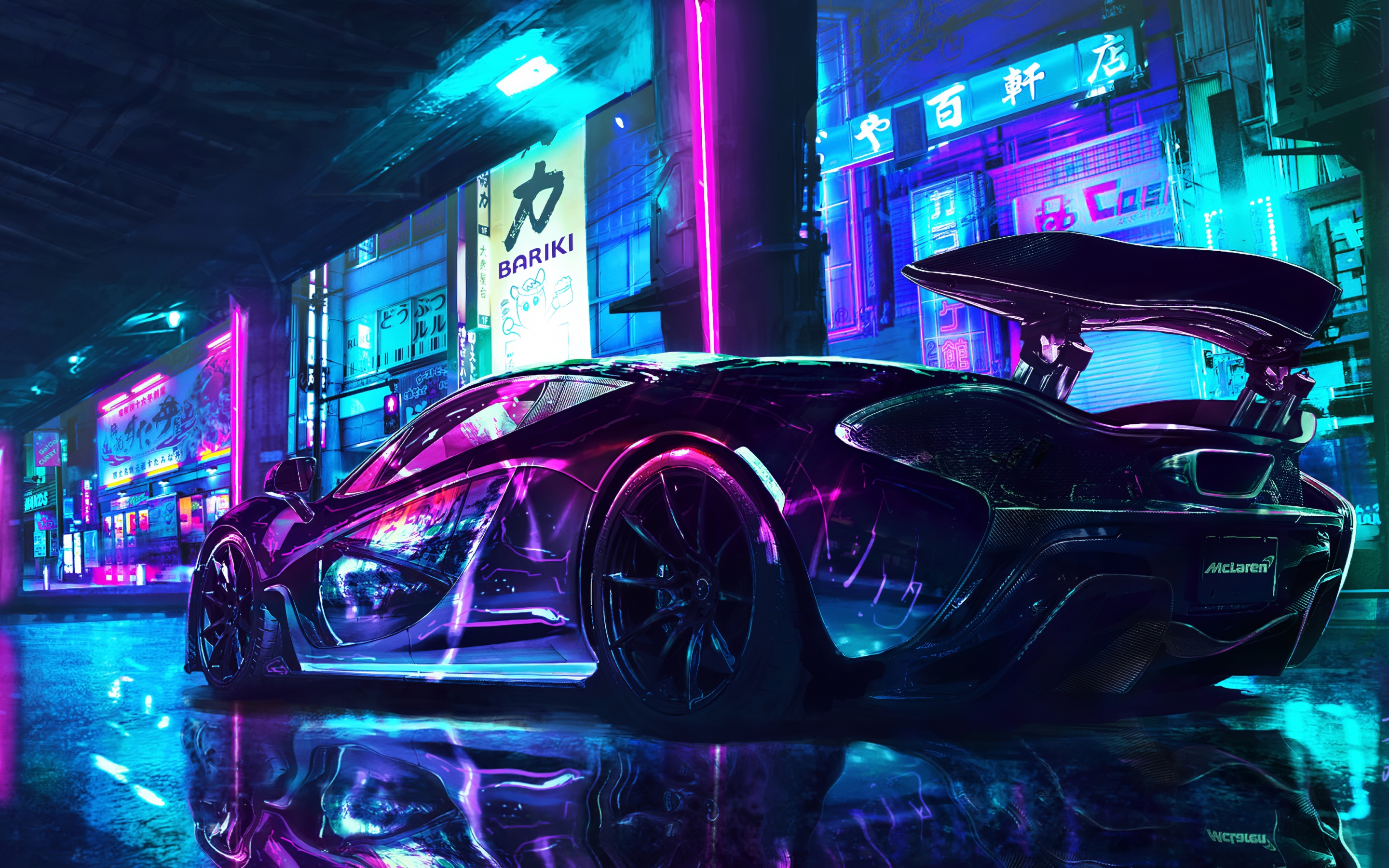 Cyberpunk Wallpaper 4K, McLaren, Supercars, Neon art