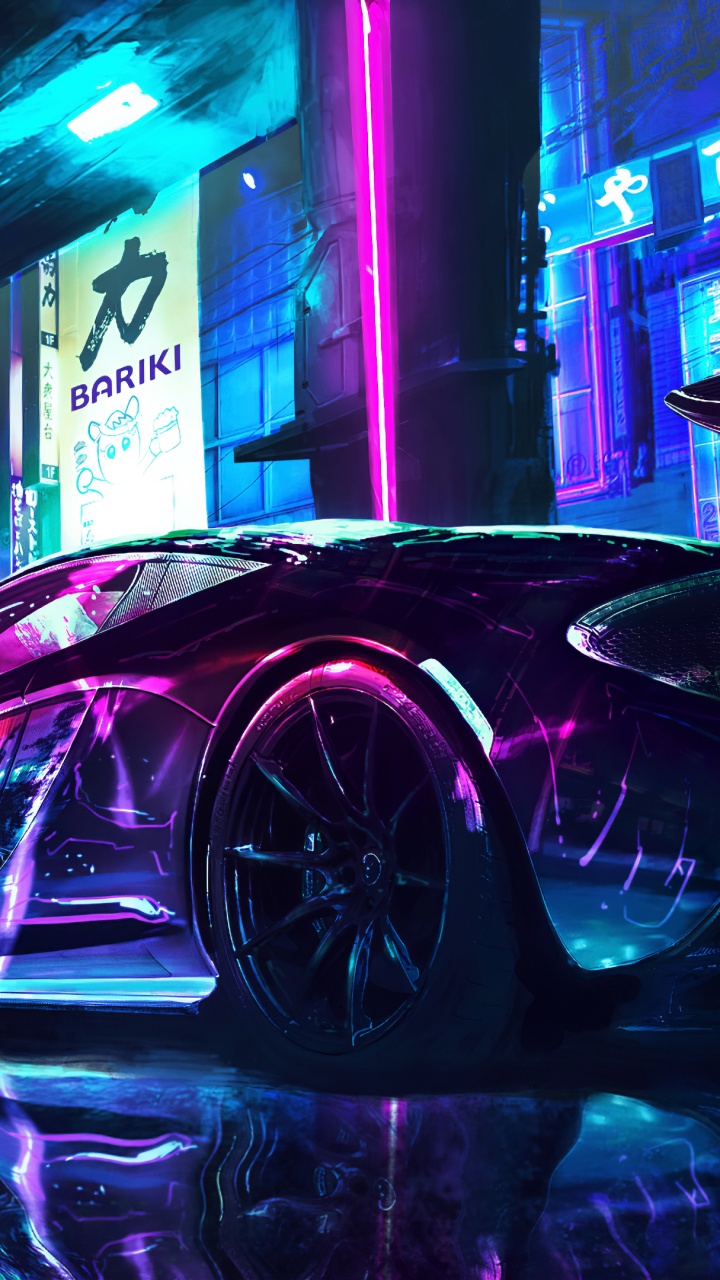 Cyberpunk 4K Wallpaper, McLaren, Supercars, Neon art, Cars