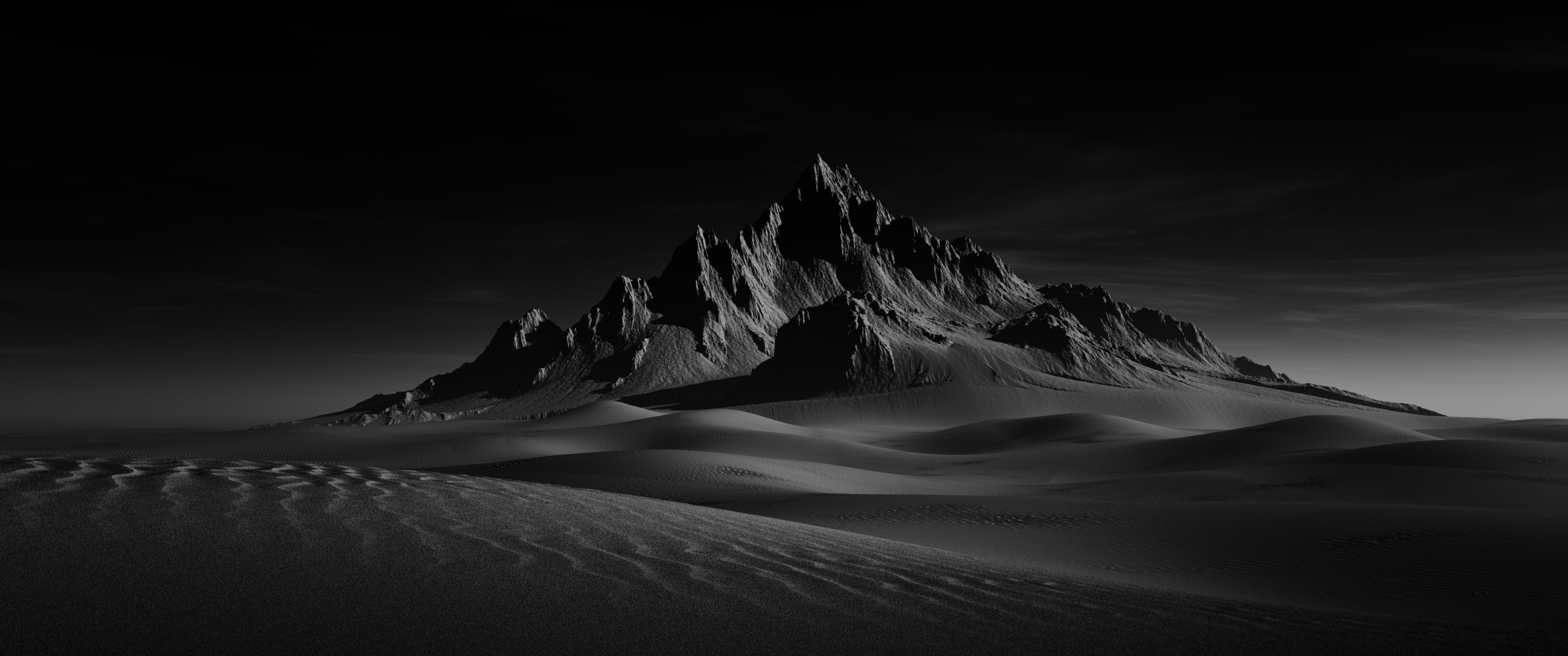 Desert 4K, Sand Dunes, Dark background, Monochrome, Nature, #6409