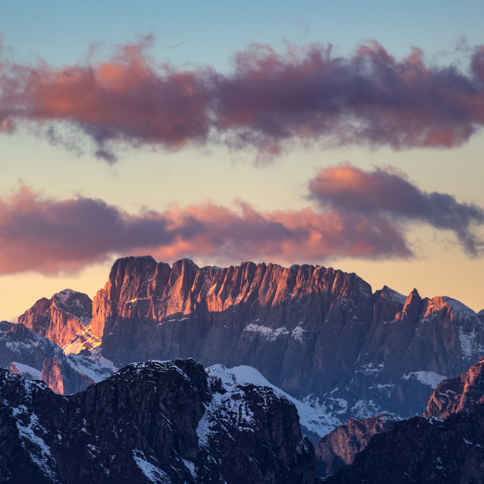 Dolomite mountains Wallpaper 4K, Sunset, Mountain range, Dolomites