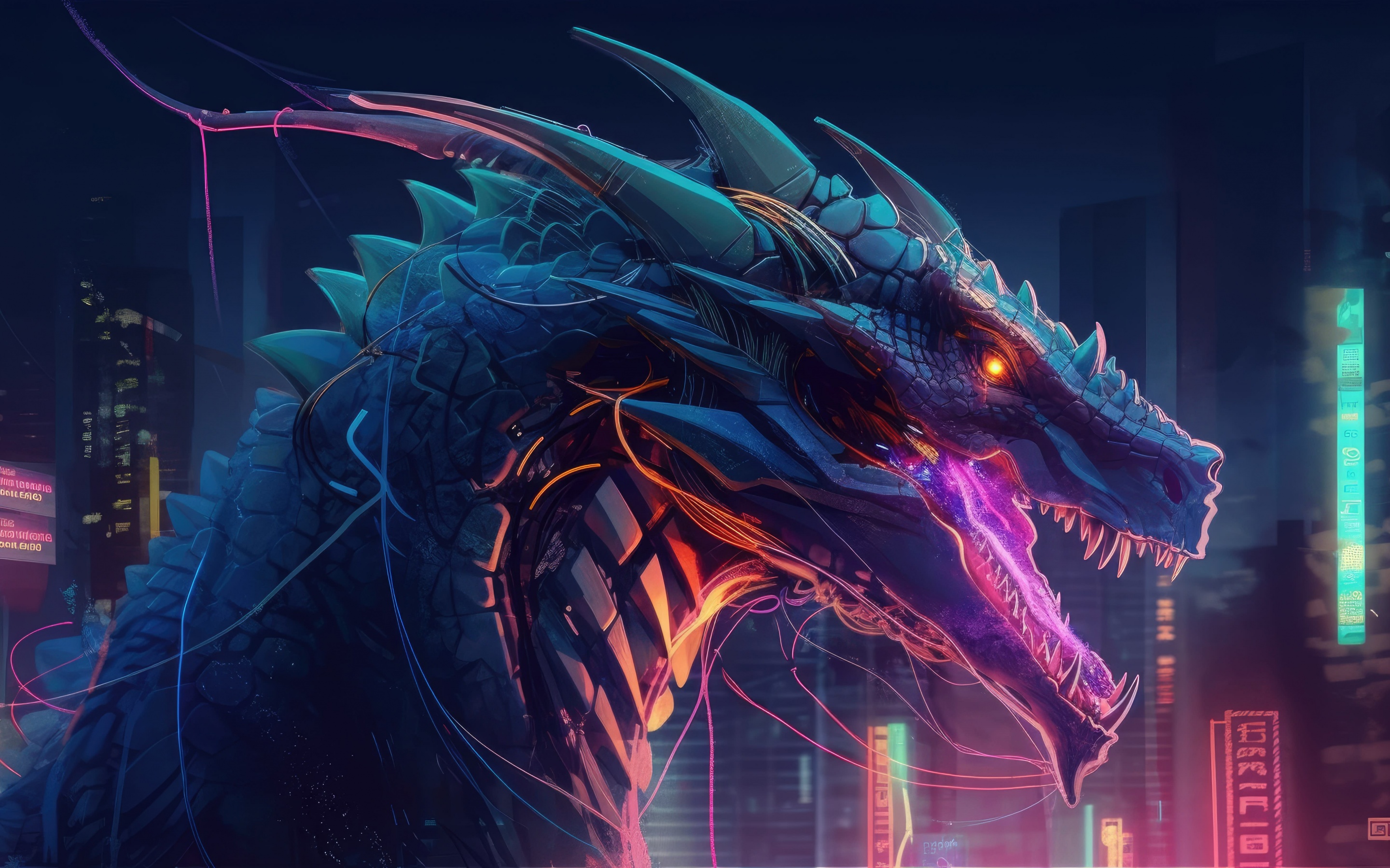 Neon Dragon Midjourney AI art 5K Wallpaper