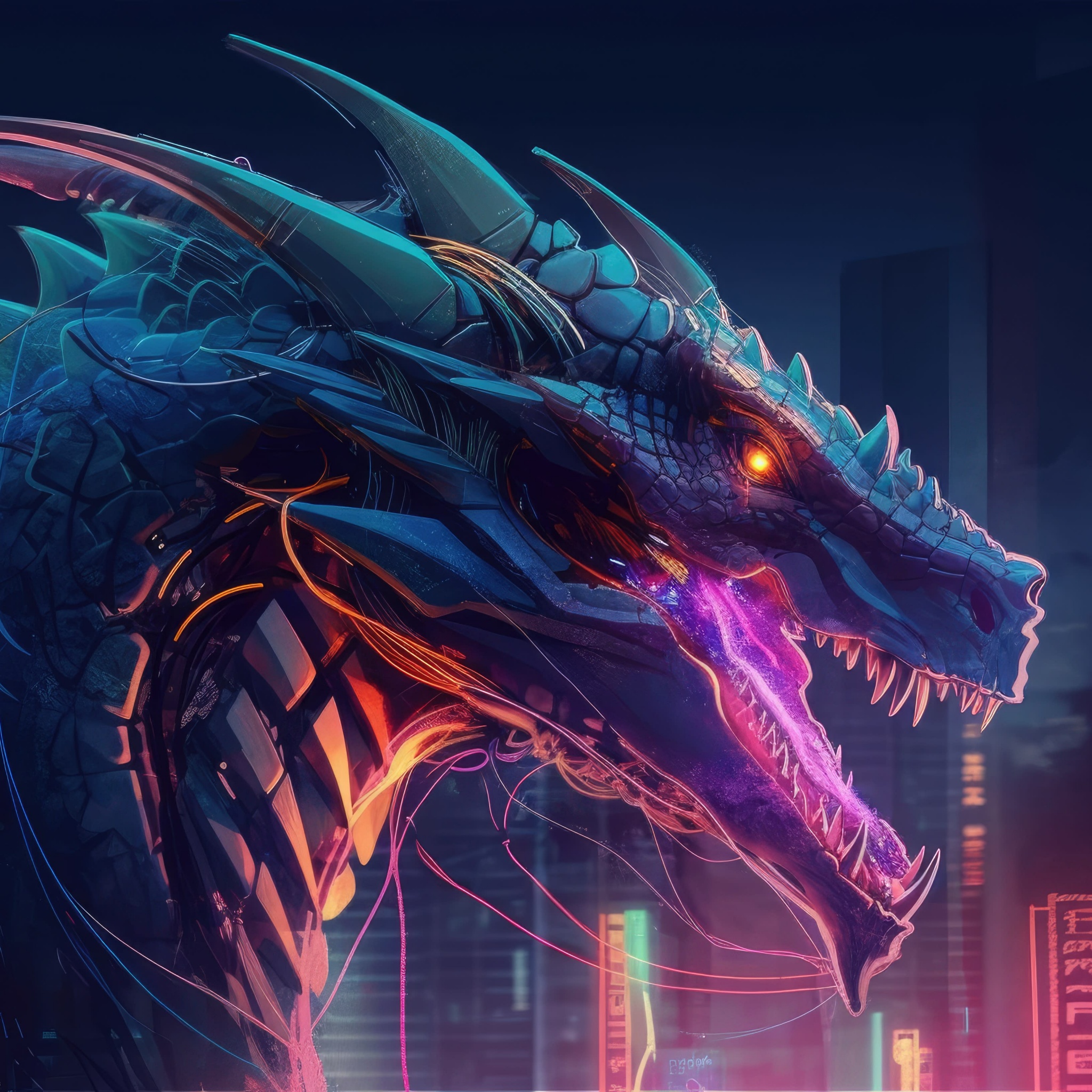 Neon Dragon Midjourney AI art 5K Wallpaper