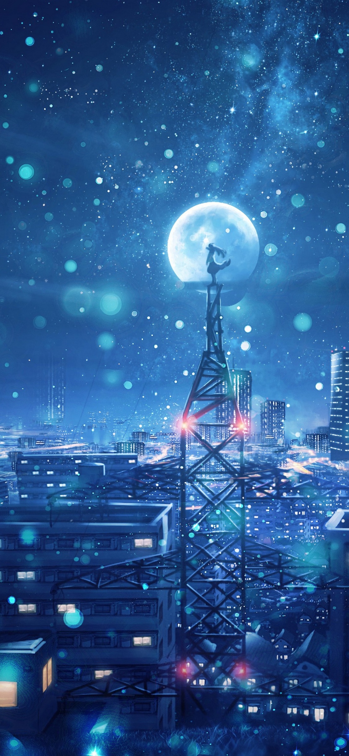 Dream Wallpaper 4K, Blue, Cityscape, Snowfall, Moon, Cold night
