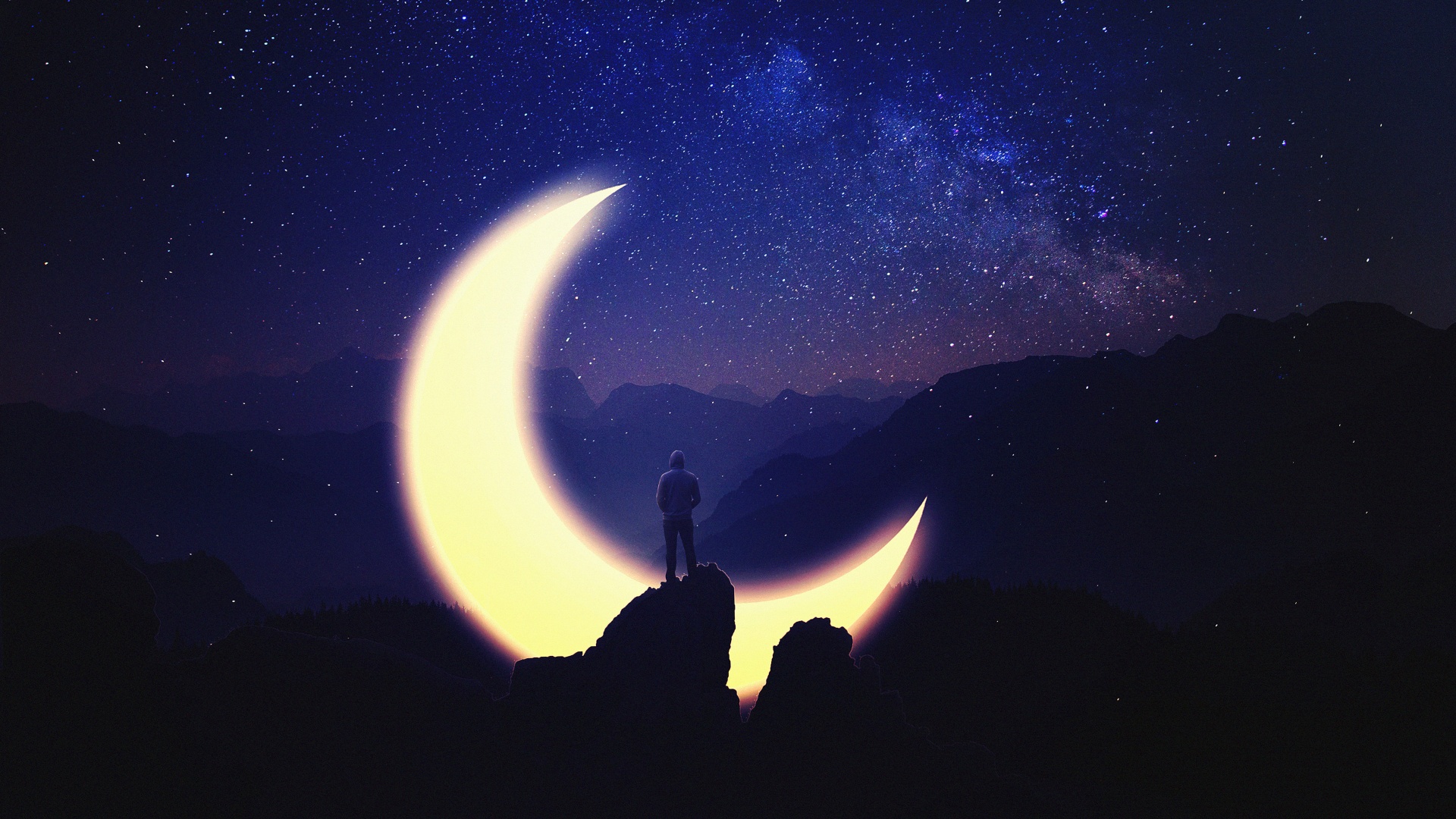 Dream Wallpaper 4K, Crescent Moon, Night, Fantasy, #7699