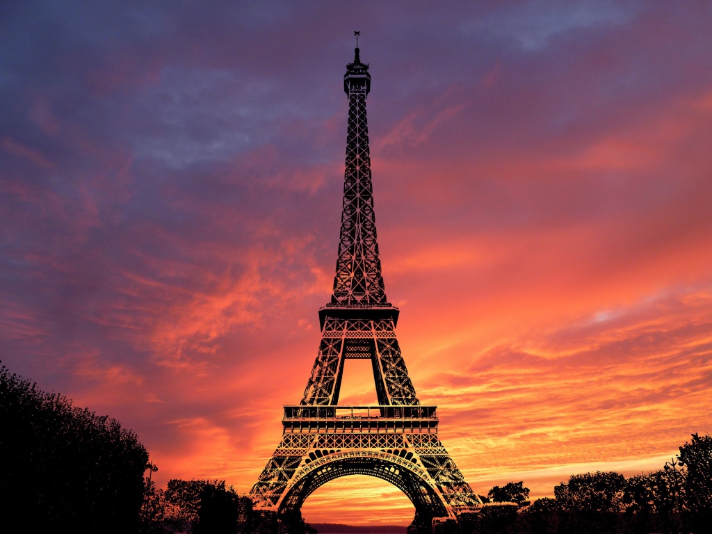 Eiffel Tower Wallpaper 4K, Sunset, Evening sky, Paris