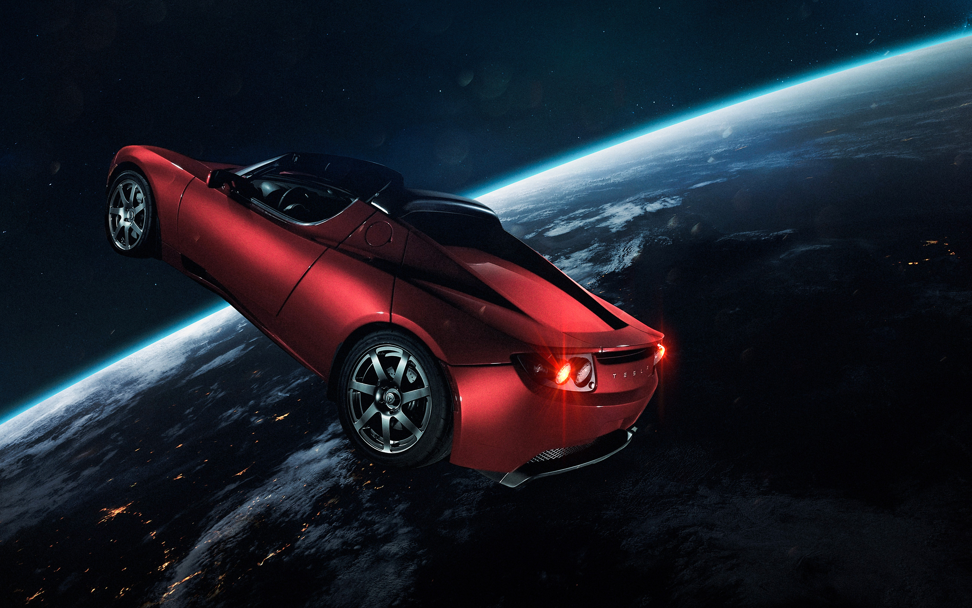 Elon Musk's Tesla Roadster 4K Wallpaper, Tesla in Space, Red Car, Earth