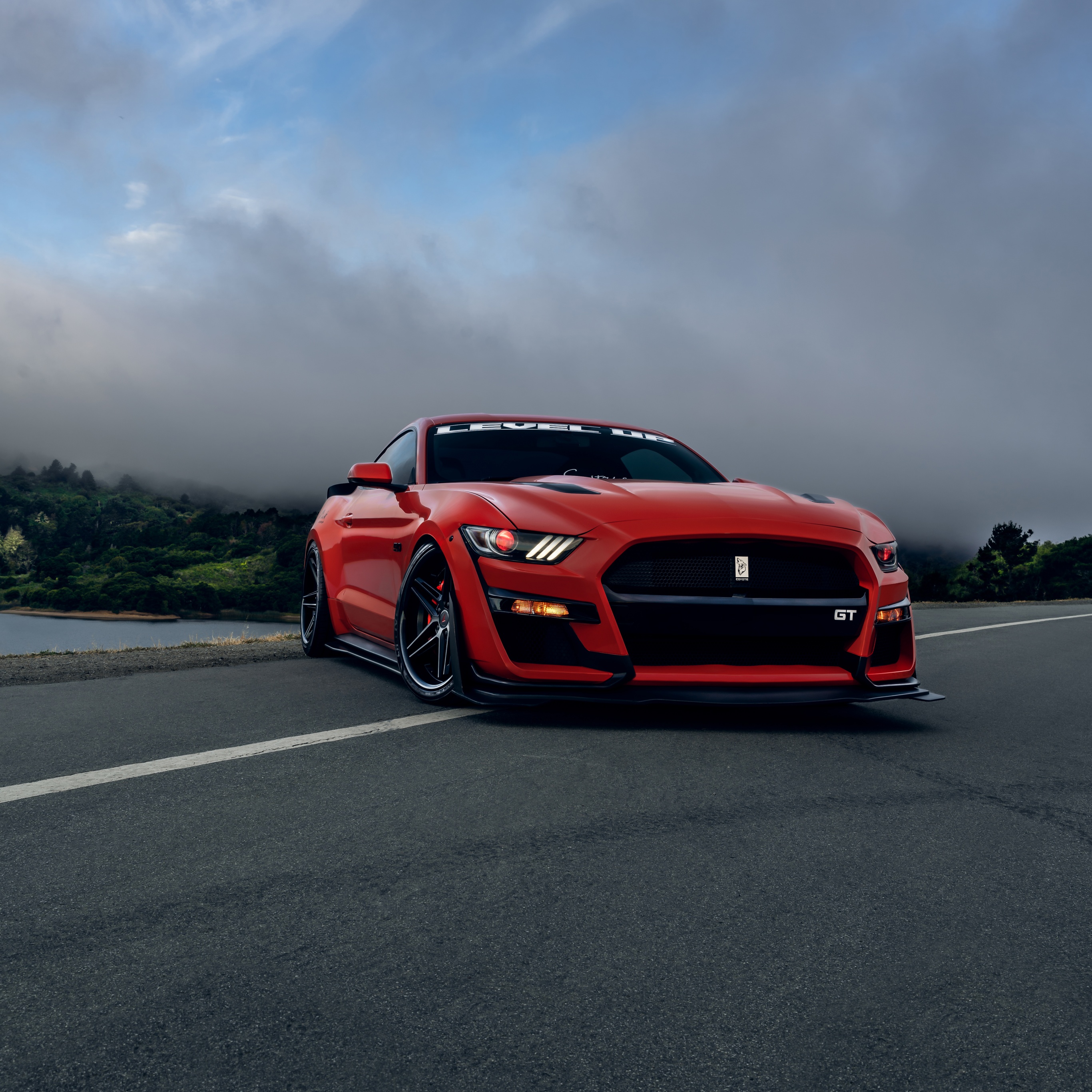 Wallpaper Ford Mustang Shelby GT500 2019 Red Cars Three 3 1366x768