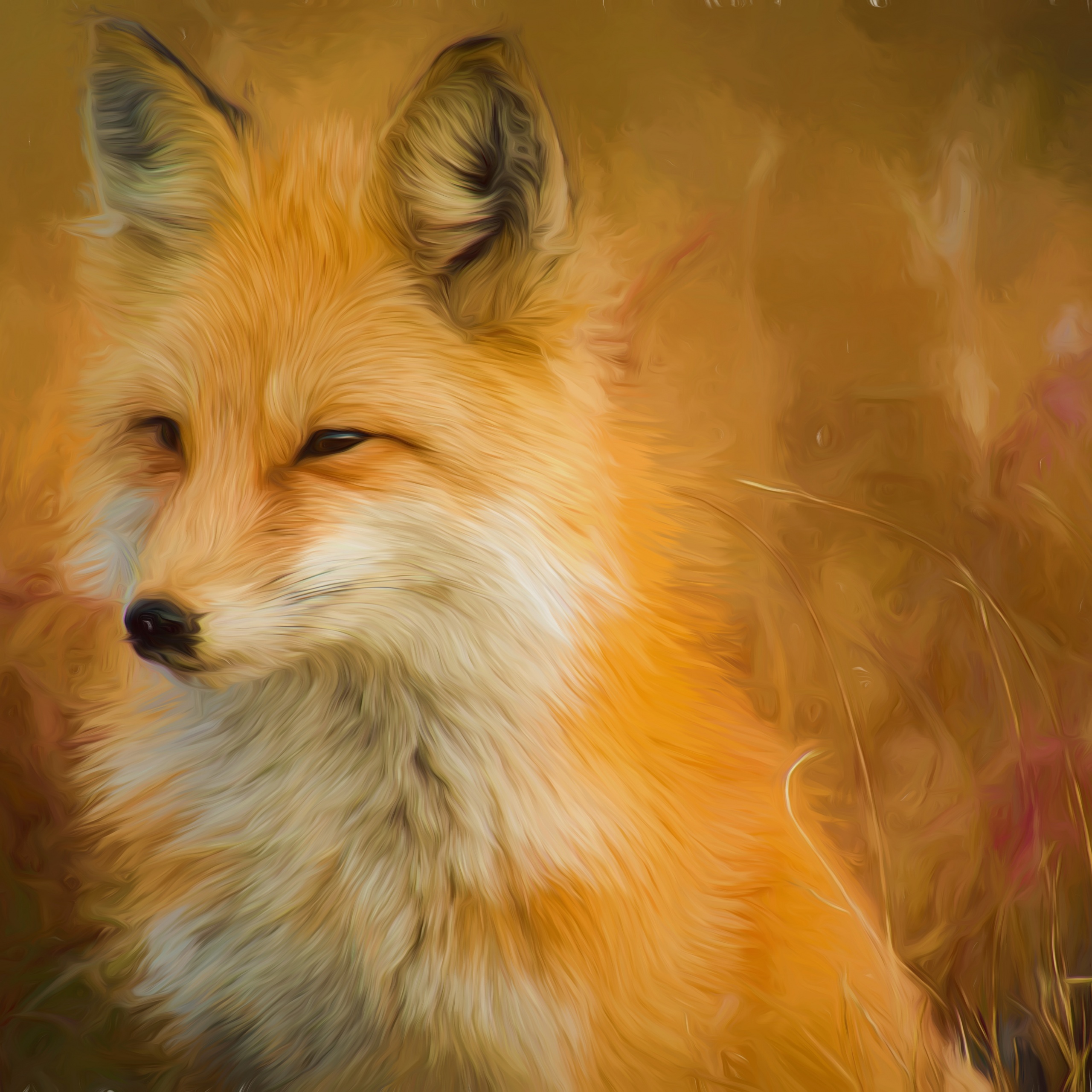 Fox Wallpaper 4K, Oil Painting, Animal Portrait
