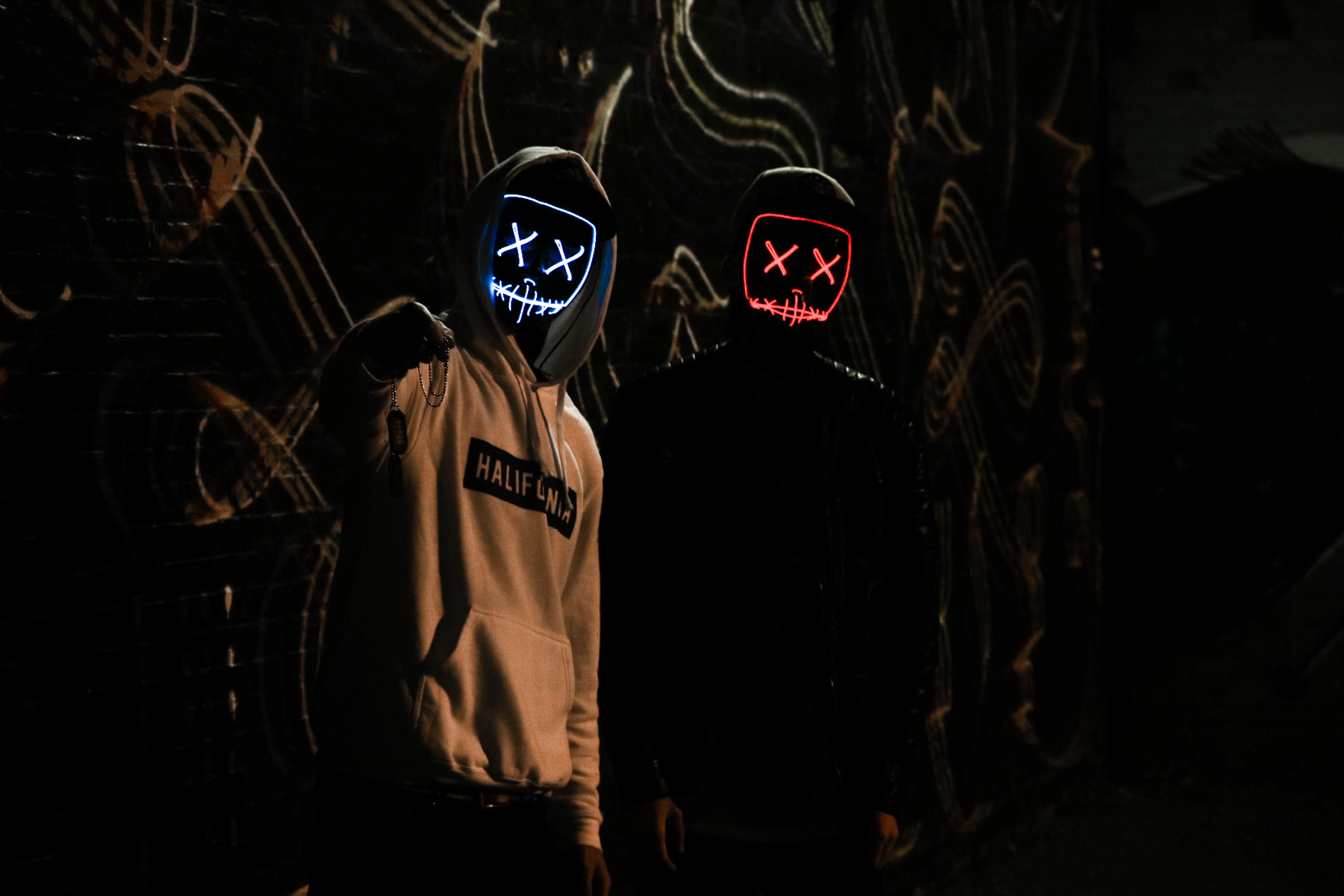 Friends 4K Wallpaper, Anonymous, LED masks, Dark, Hoodie ...
