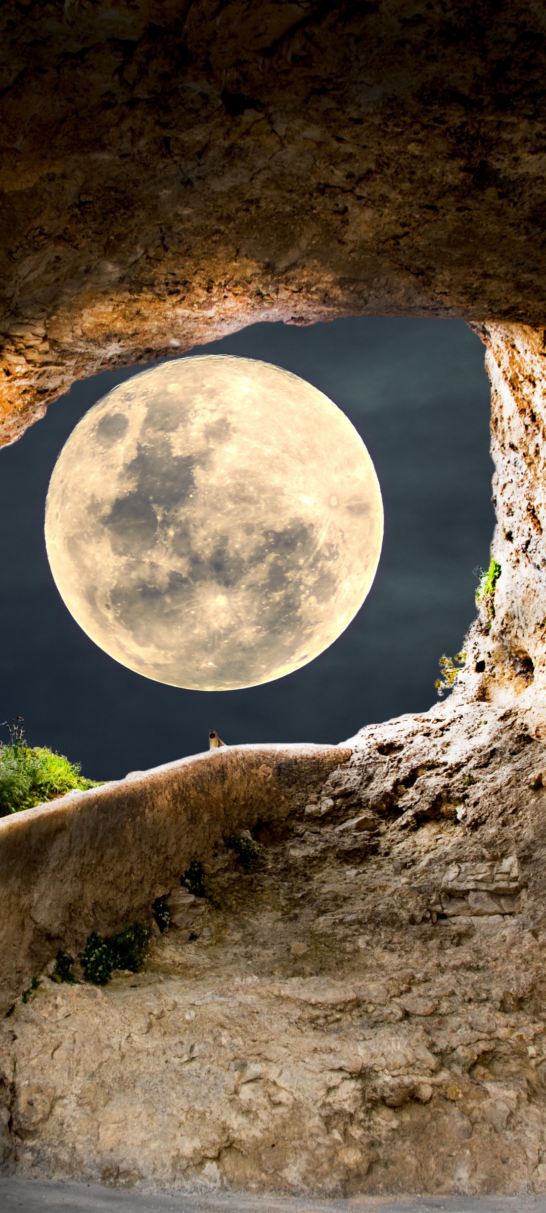 Full moon 4K Wallpaper, Cave, Steps, Path, Tunnel, Landscape, Stairs