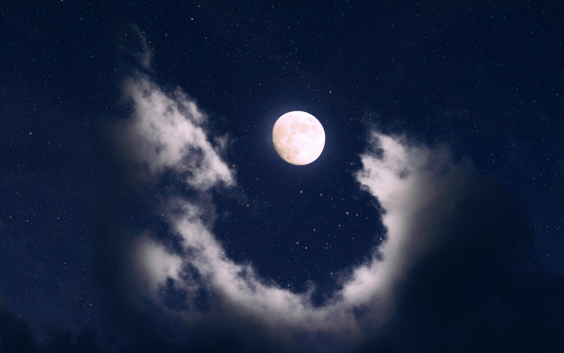 Full Moon Wallpaper 4K, Clouds, Night, Starry Sky