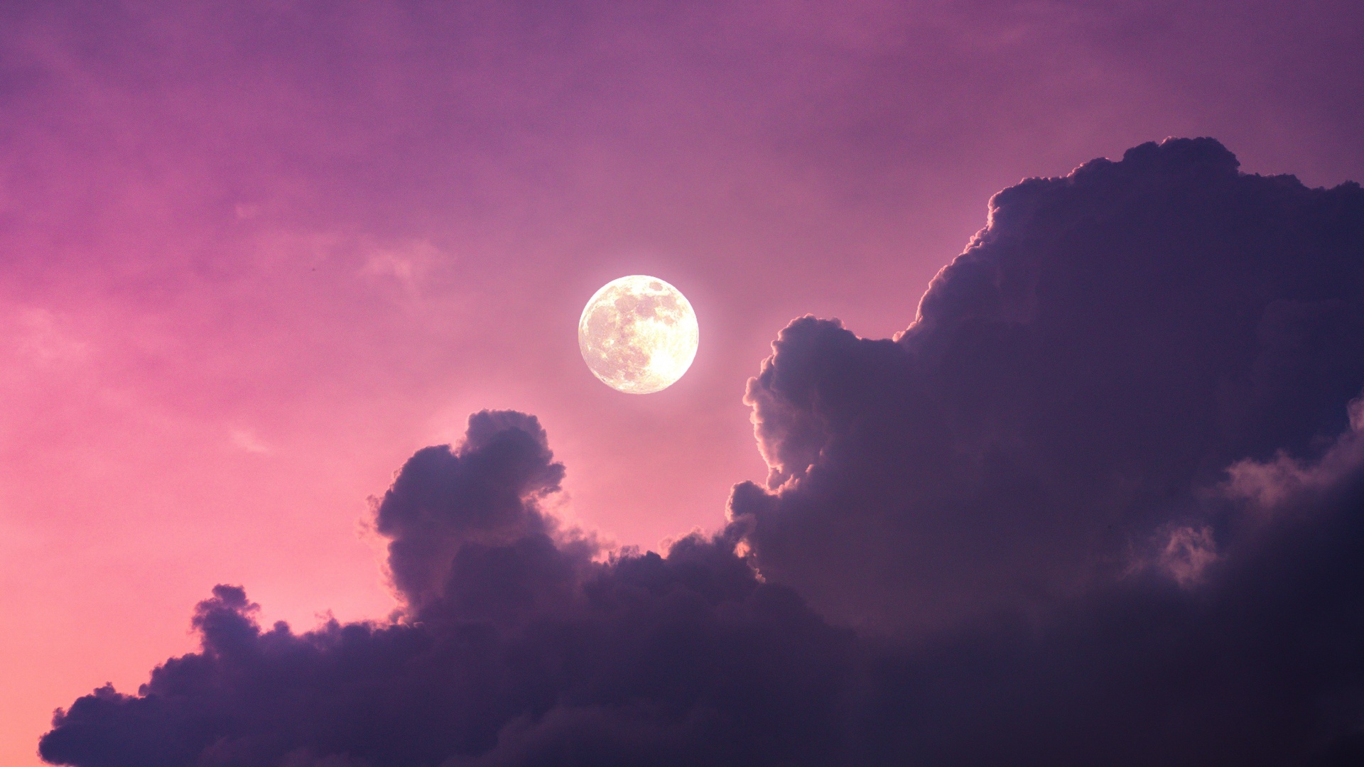 Full moon 4K Wallpaper, Clouds, Pink sky, Nature, #1653