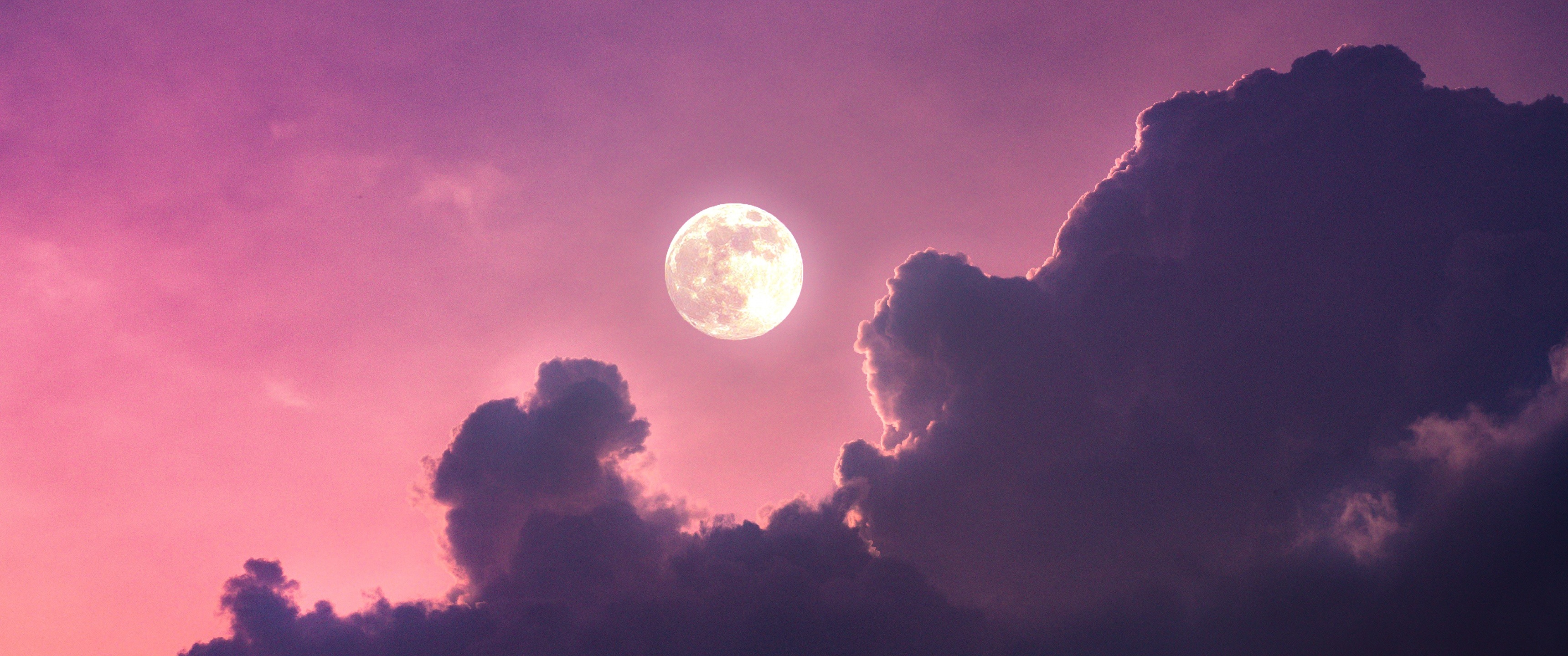 Full moon Wallpaper 4K, Clouds, Pink sky, Nature, #1653
