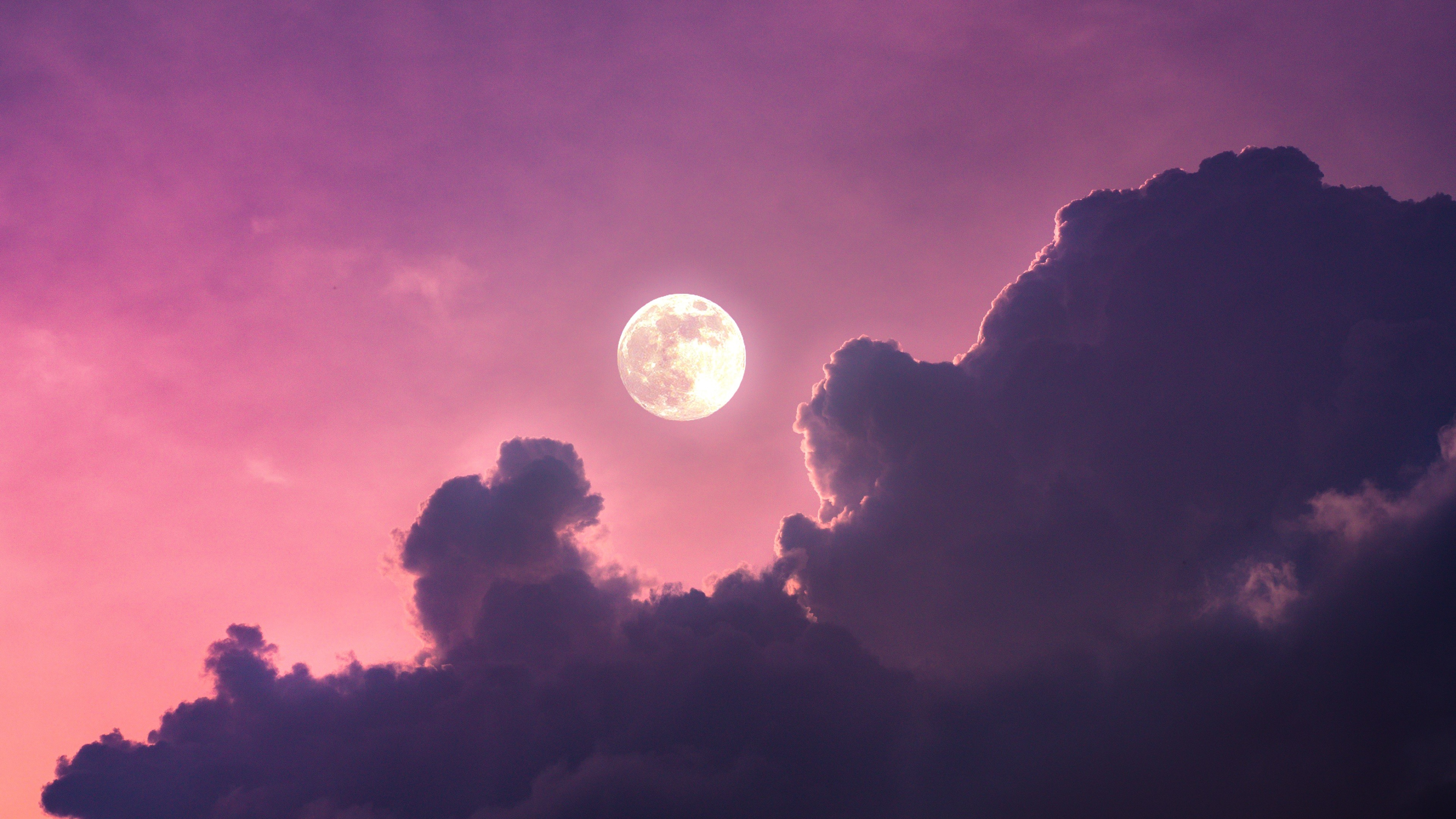 Full moon Wallpaper 4K, Aesthetic, Clouds, Pink sky, #1653