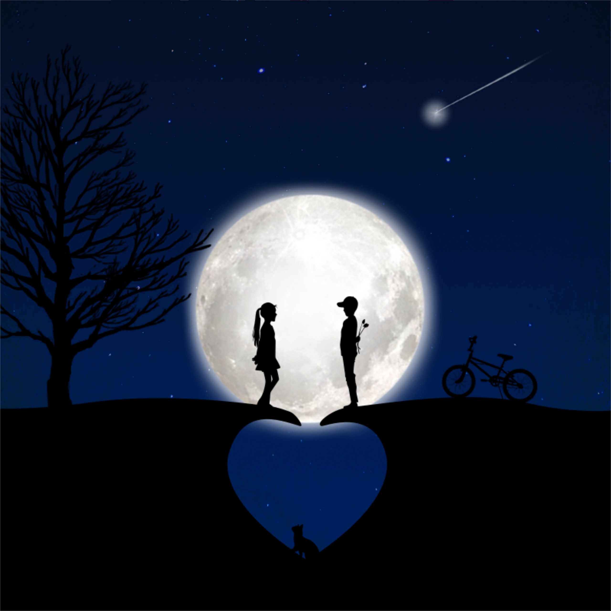 Full moon Wallpaper 4K, Couple, Heart, Love, #2405