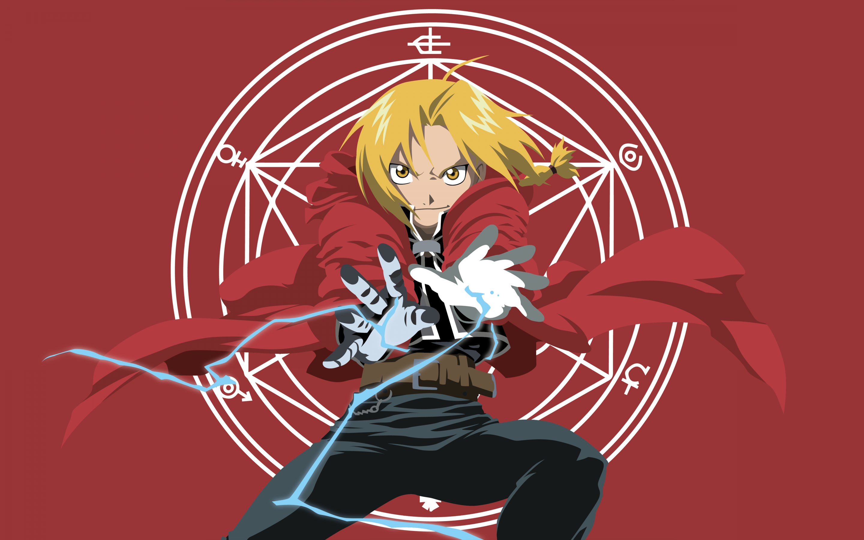 Edward Elric Wallpaper 4K, Lightning Strike, Red background