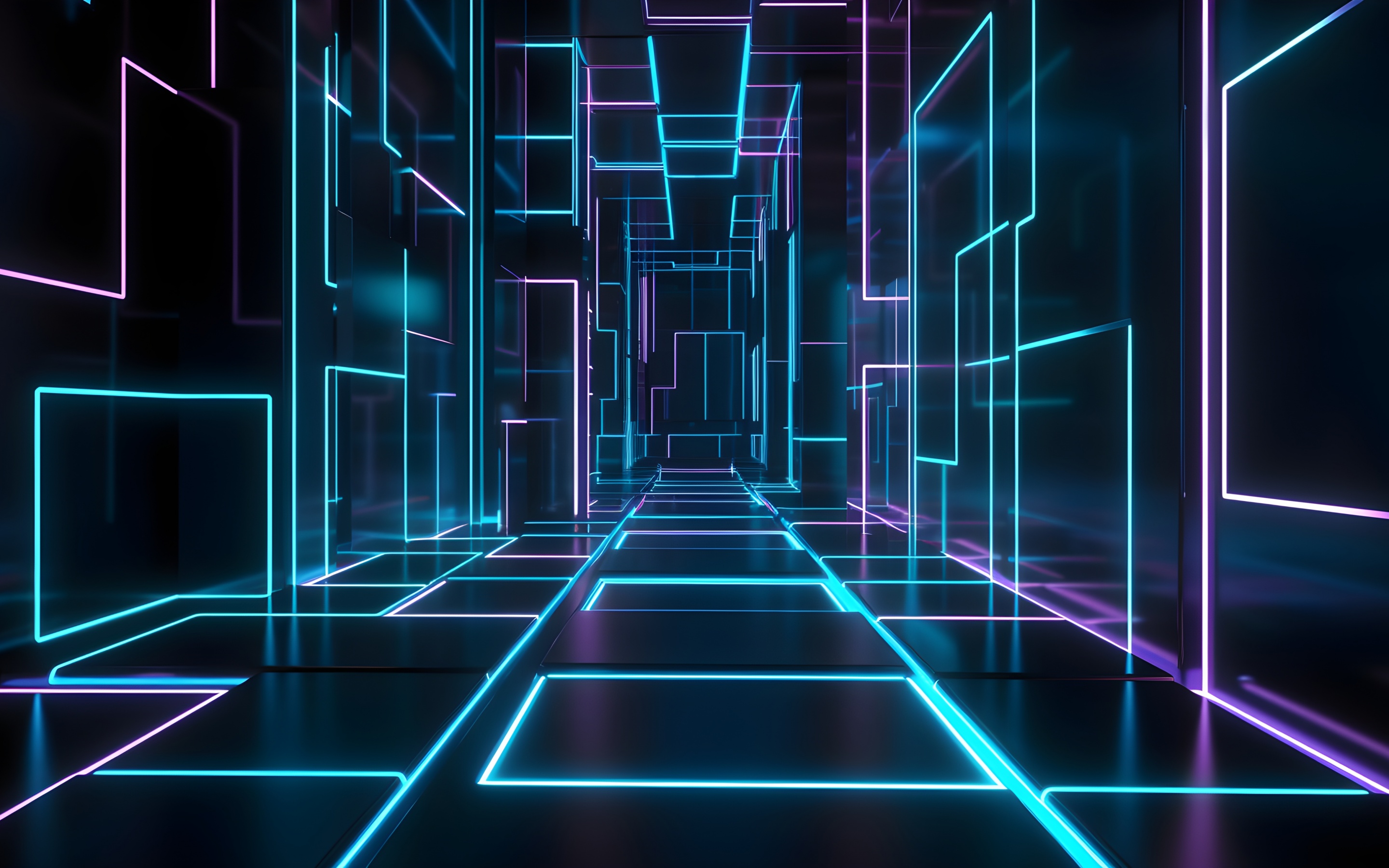 Futuristic Wallpaper 4K, Hallway, Neon Lights, Glowing, 5K