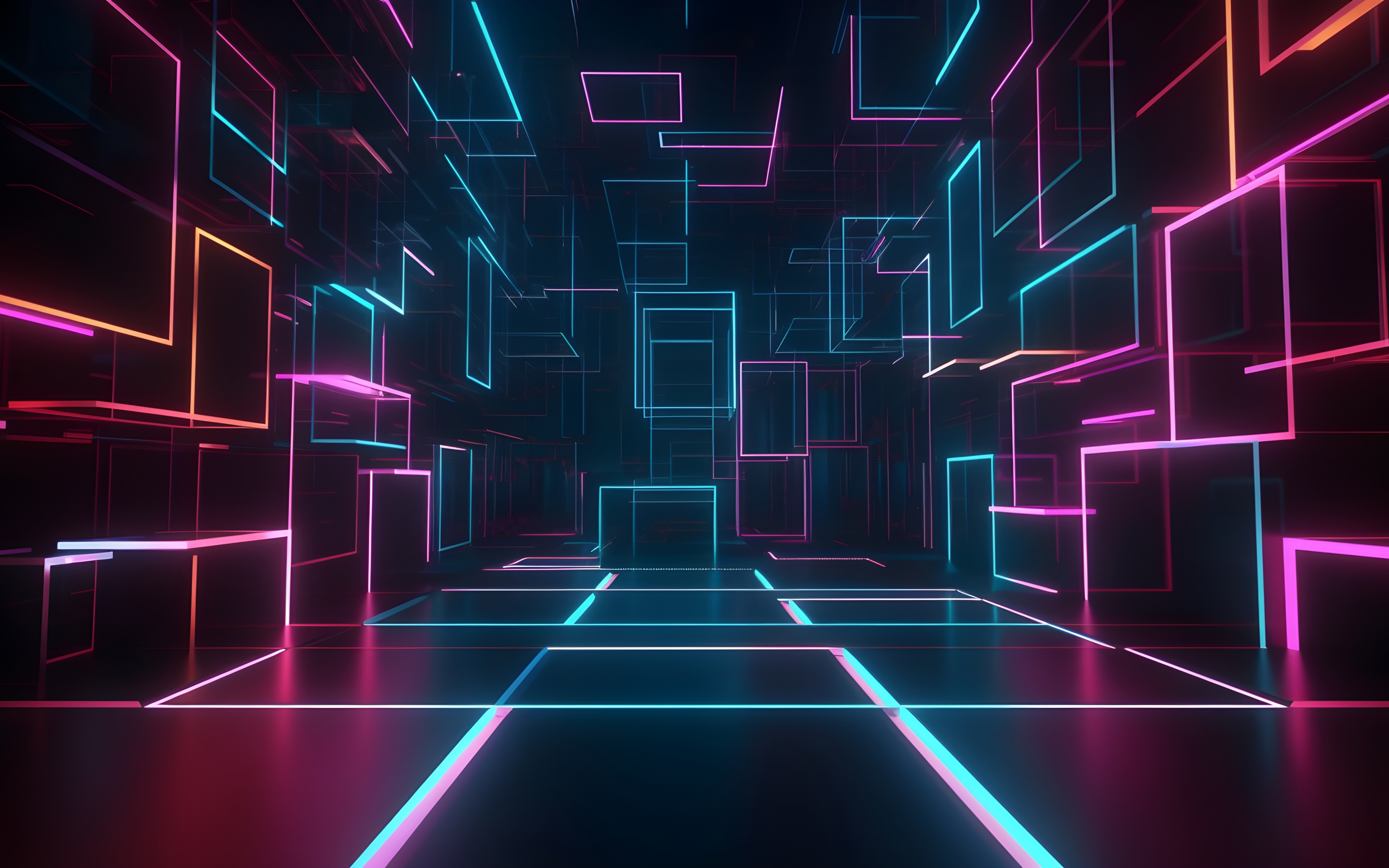 Geometric Wallpaper 4K, Neon Lights, Glowing, Colorful