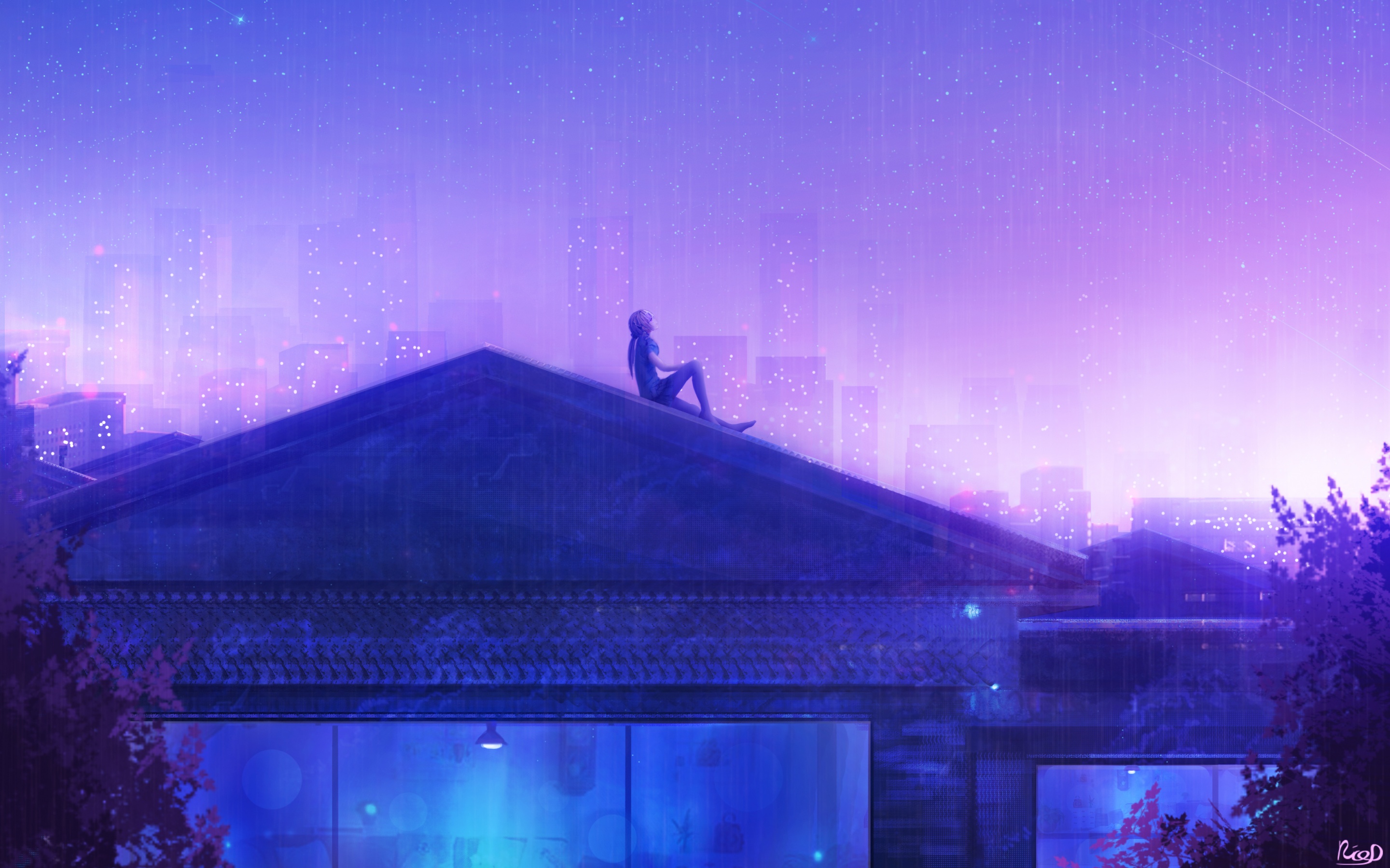 Wallpaper ID 1626619  720P lights anime building night rooftops  city girls anime girls free download