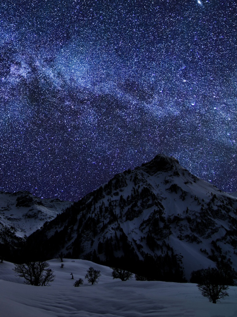 Glacier mountains Wallpaper 4K, Milky Way, Snow covered