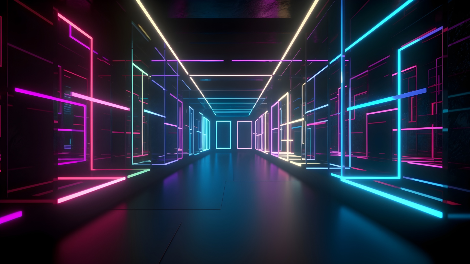 Neon Glowing Colorful Corridor 5K Wallpaper
