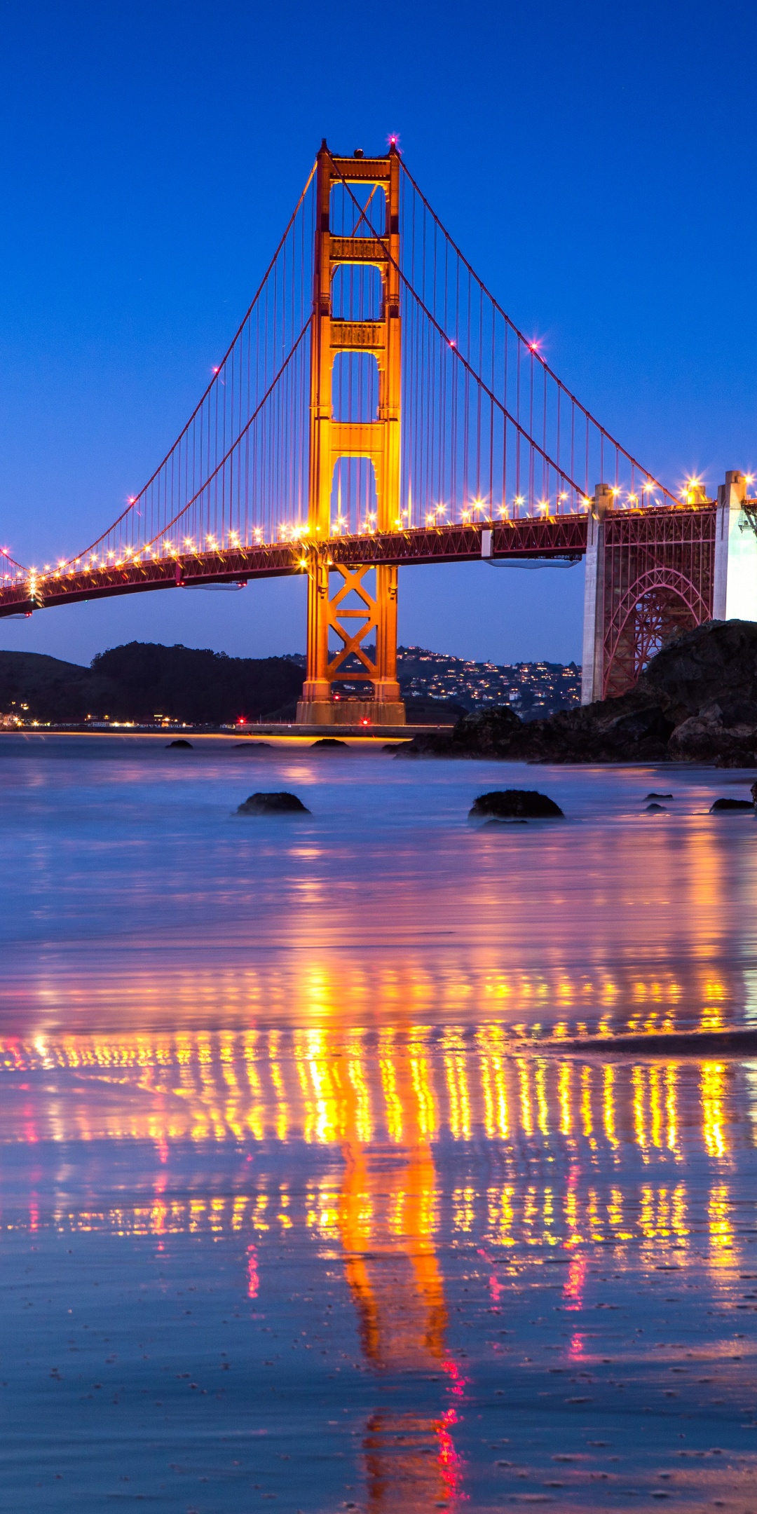 Golden Gate Bridge Wallpaper 4K, Reflection, Body of Water, Night