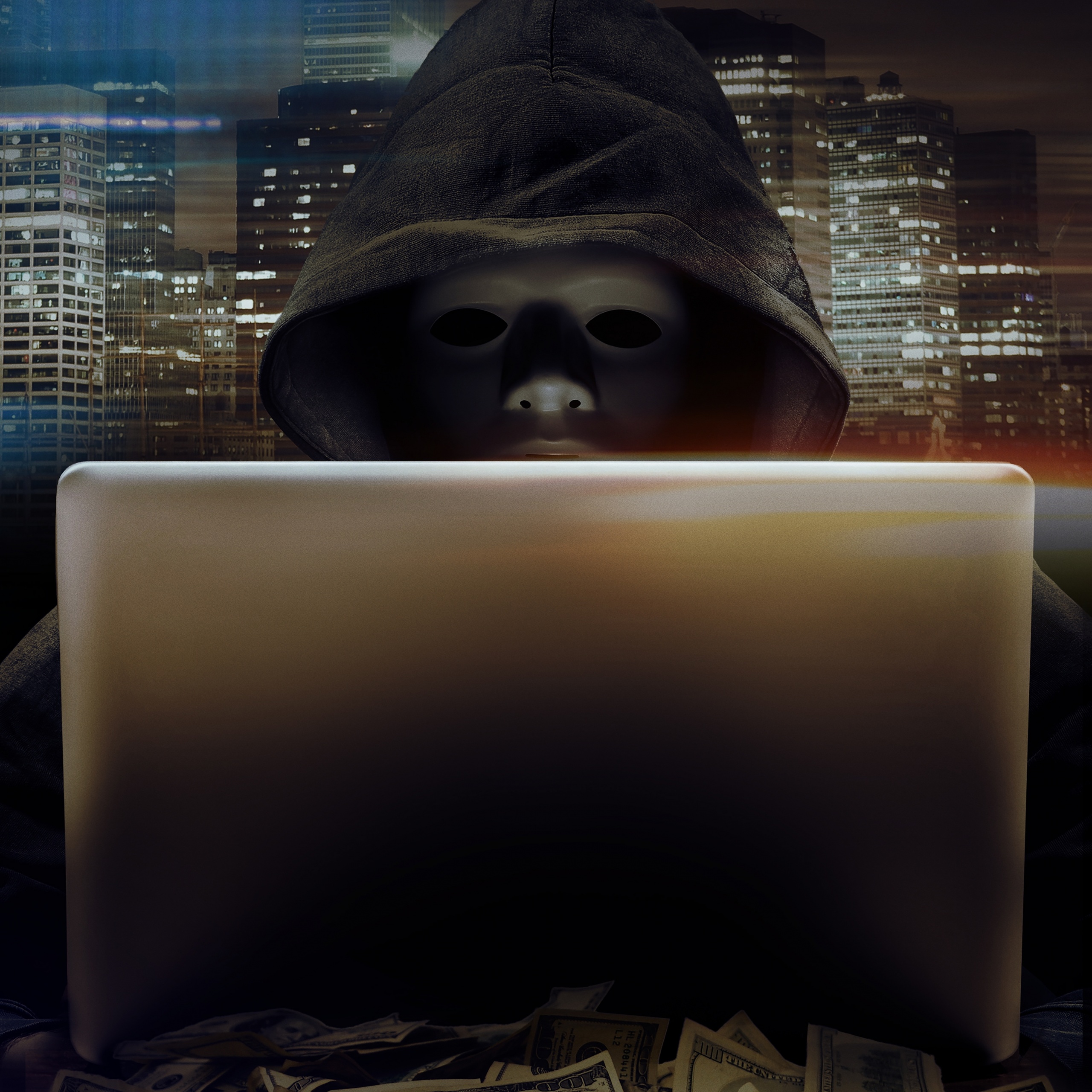 Hacker 4K Wallpaper, Laptop, Hoodie, Anonymous, Currency, Technology, #3133