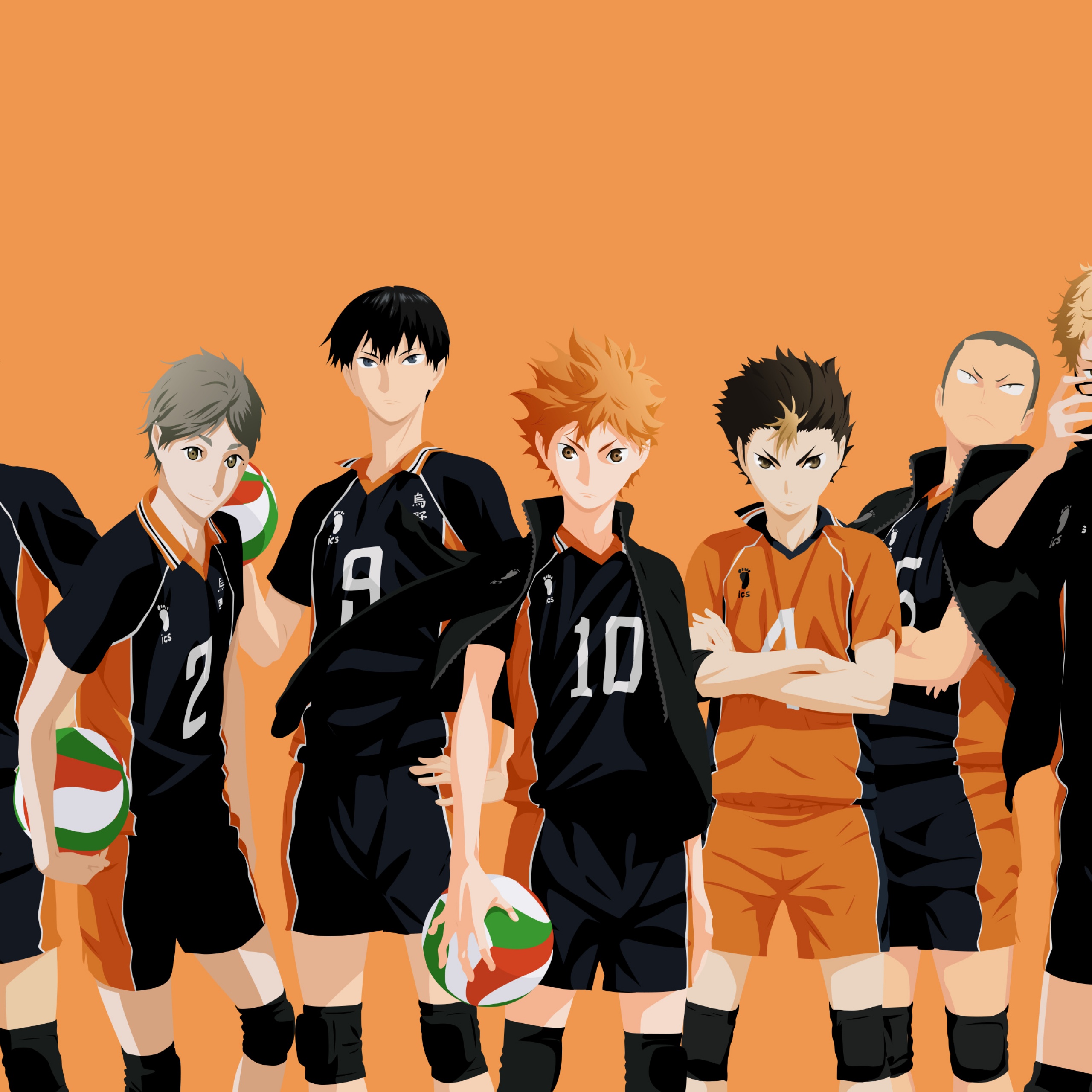 Haikyuu Wallpaper 4K, Character art, Orange background