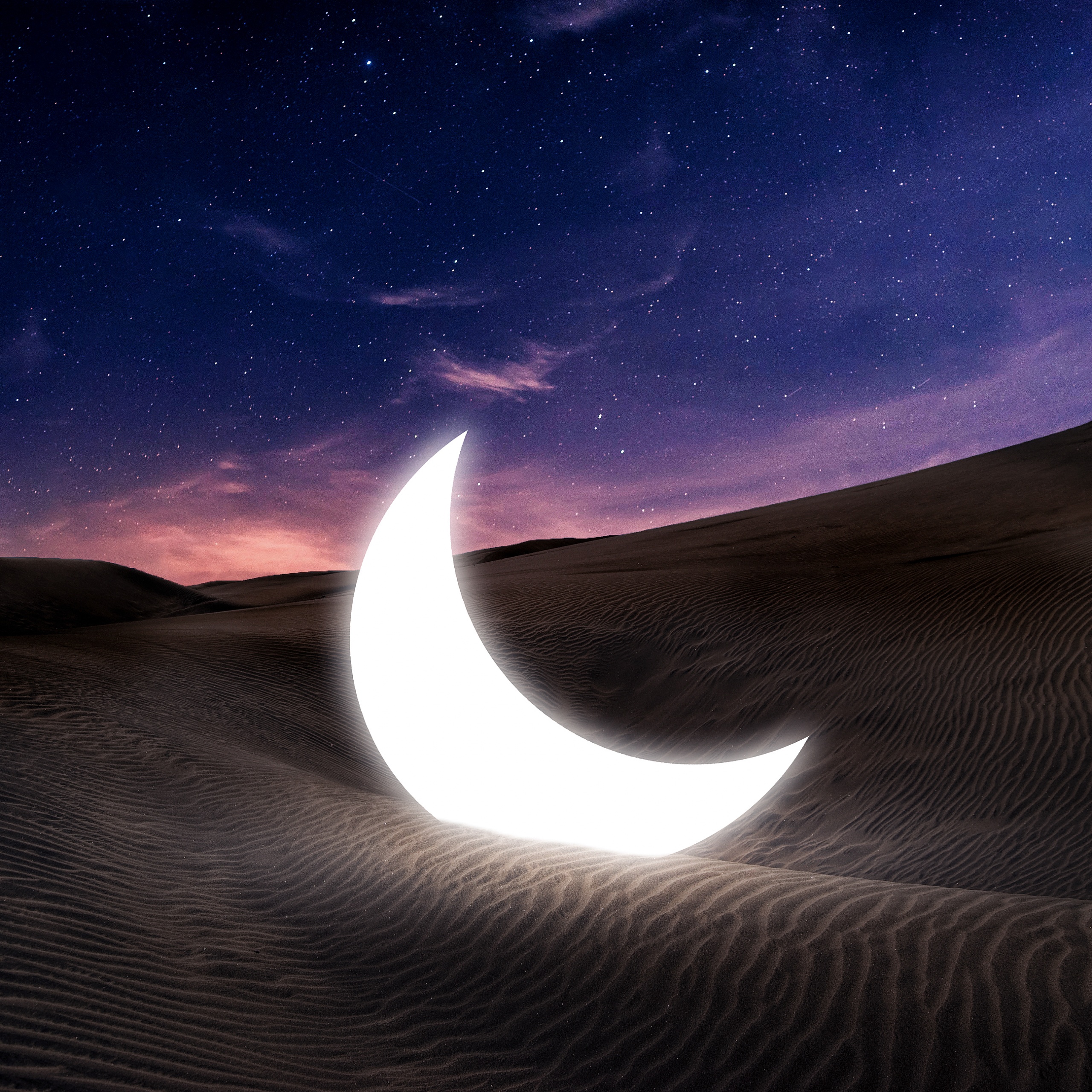 Half moon Wallpaper 4K, Fallen, Desert, Starry sky
