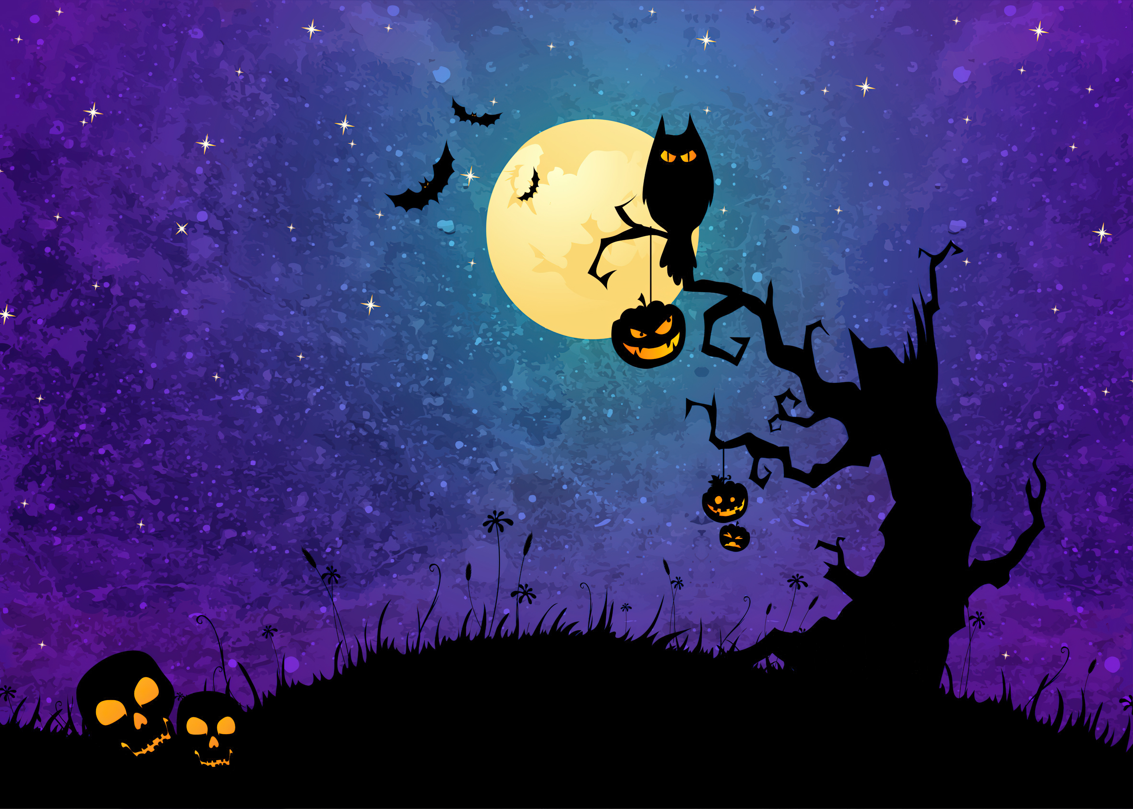 Happy Halloween purple banner template or party invitation background with  jack o lantern carving face cute pumpkins and bats 3d vector illustration  realistic pumpkin wallpaper 11358002 Vector Art at Vecteezy
